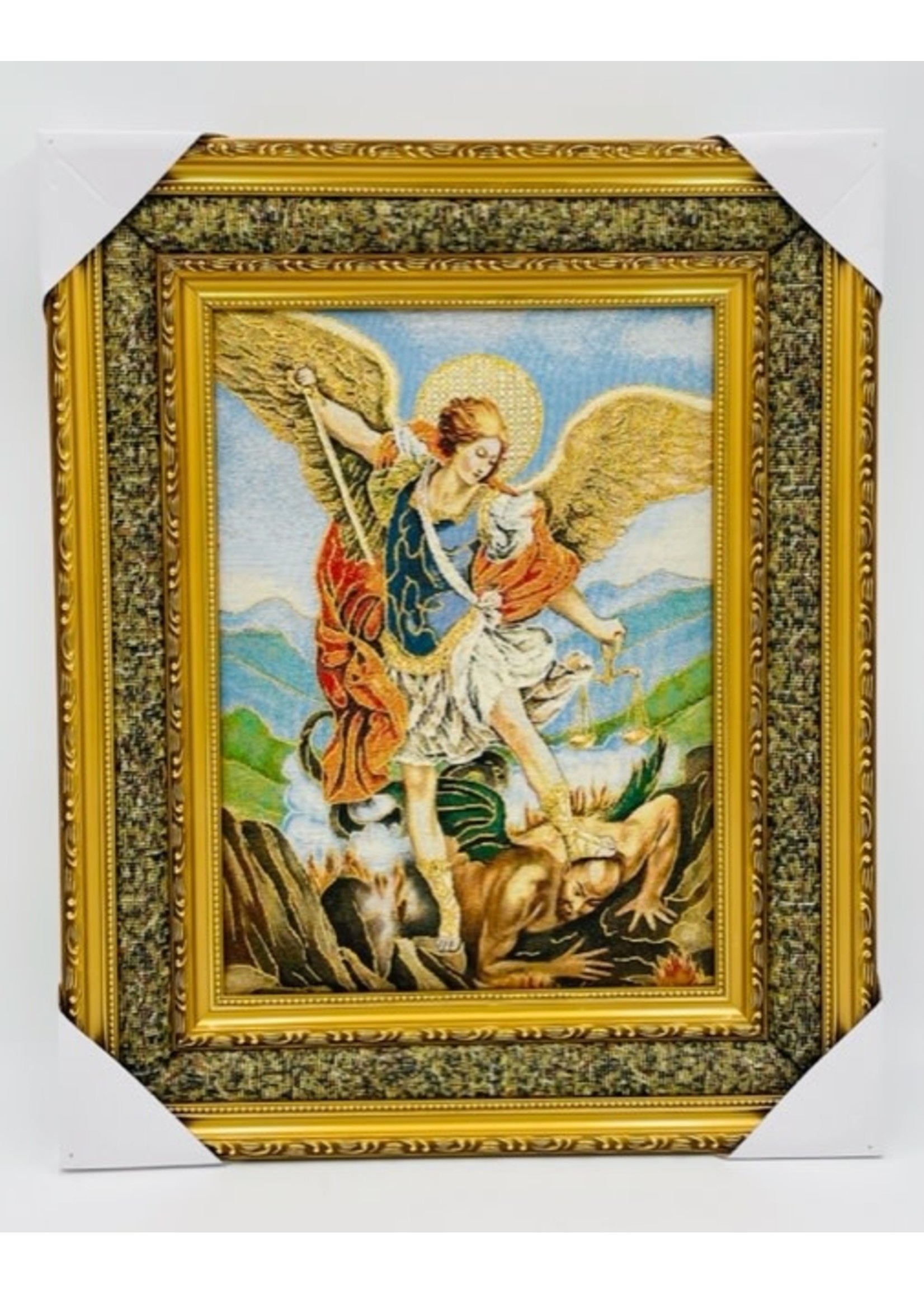St Michael the Archangel padded tapestry in frame