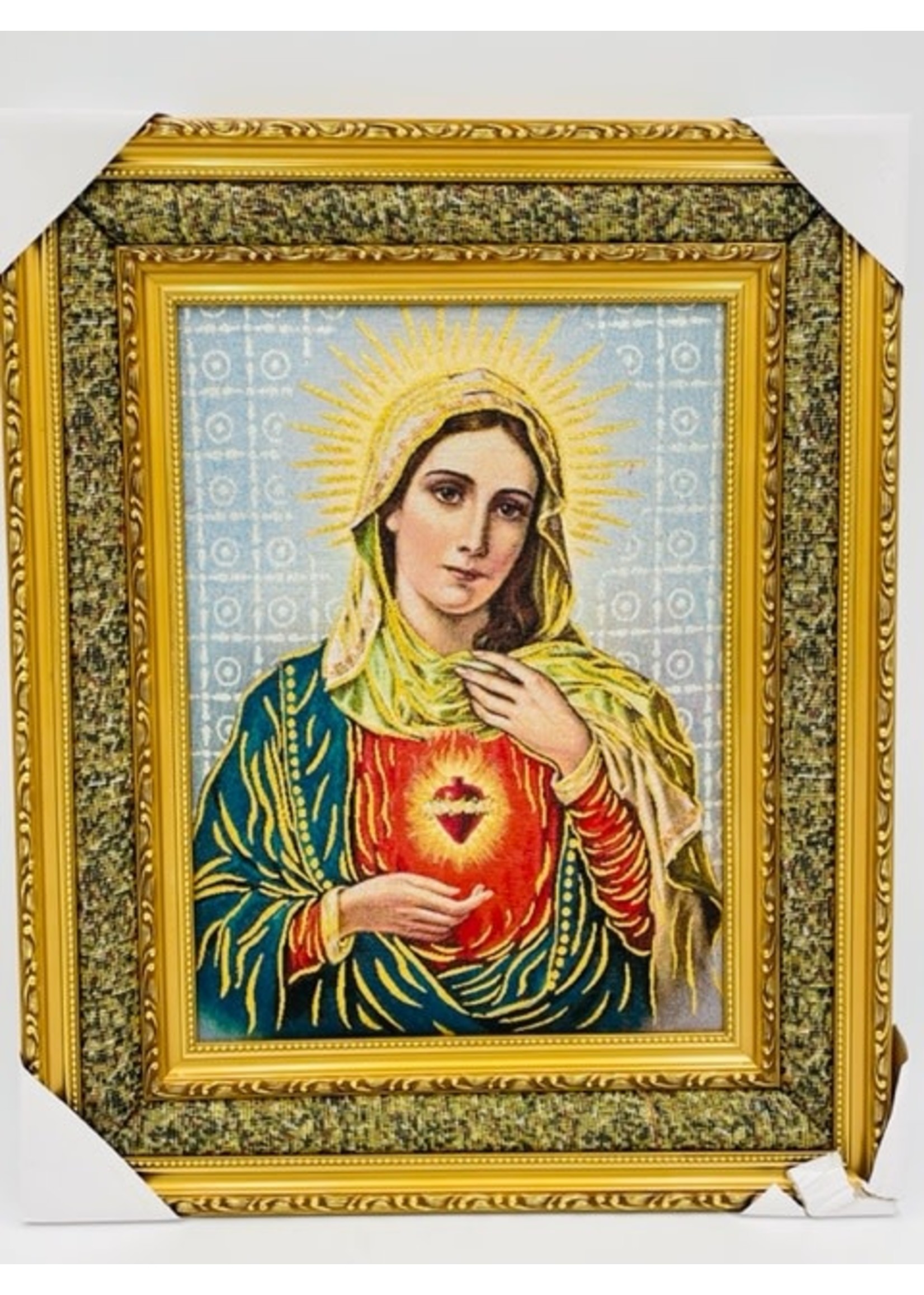 Immaculate Heart of Mary padded tapestry in frame