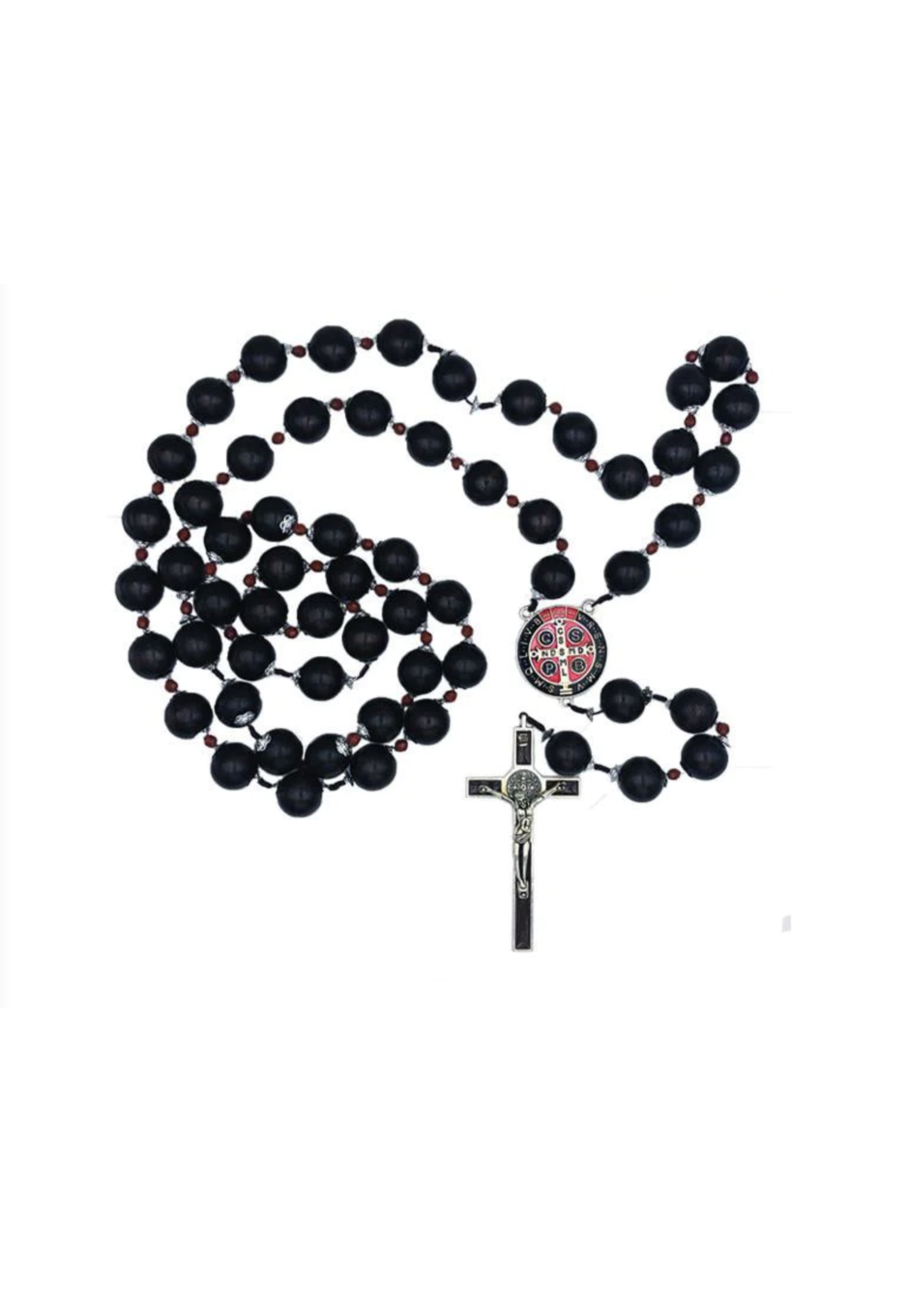St Benedict Wall Rosary with Wood Beads & Enameled Center
