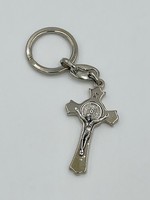 Silver Tone Saint Benedict Cross Key Chain