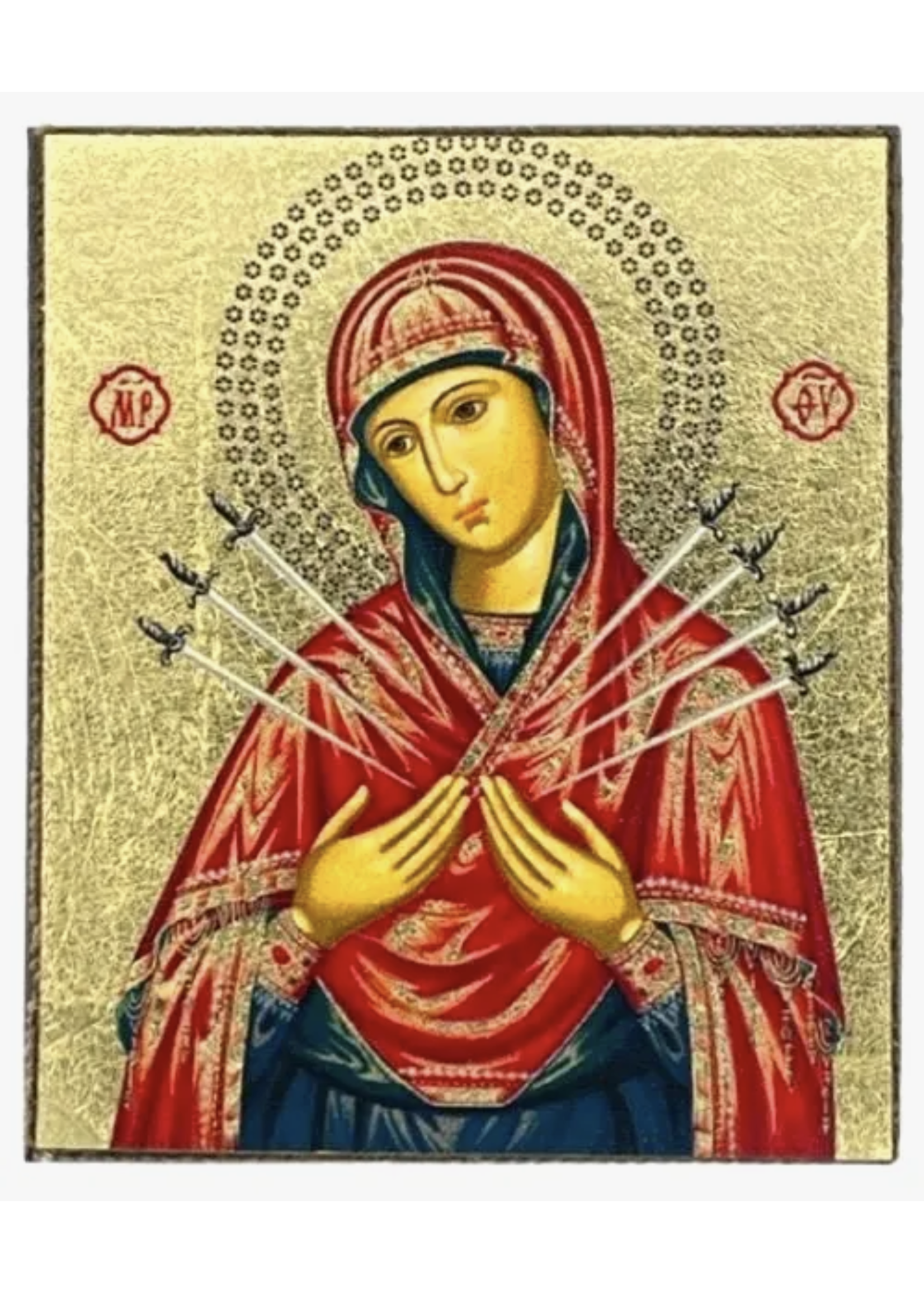 Virgin Mary with Seven Swords Silk Screen Icon Freestanding