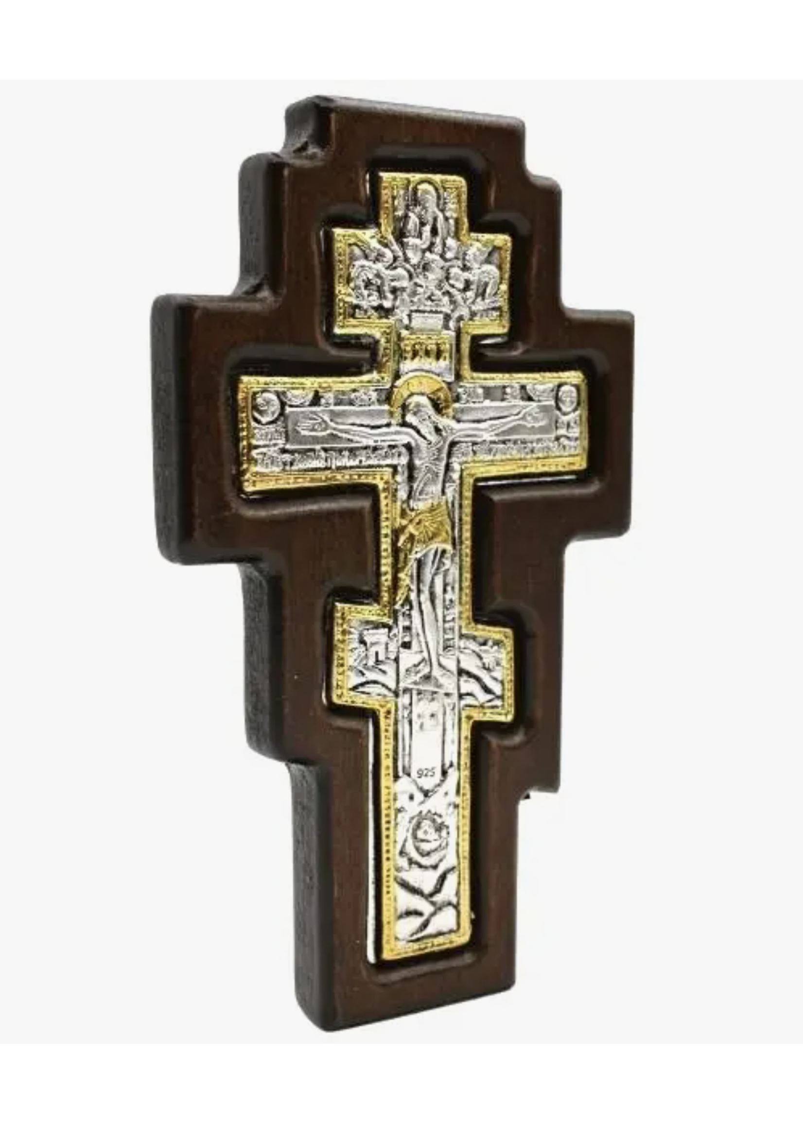 Holy Cross Crucifixion Icon – Engraved 925 Silver & Wood