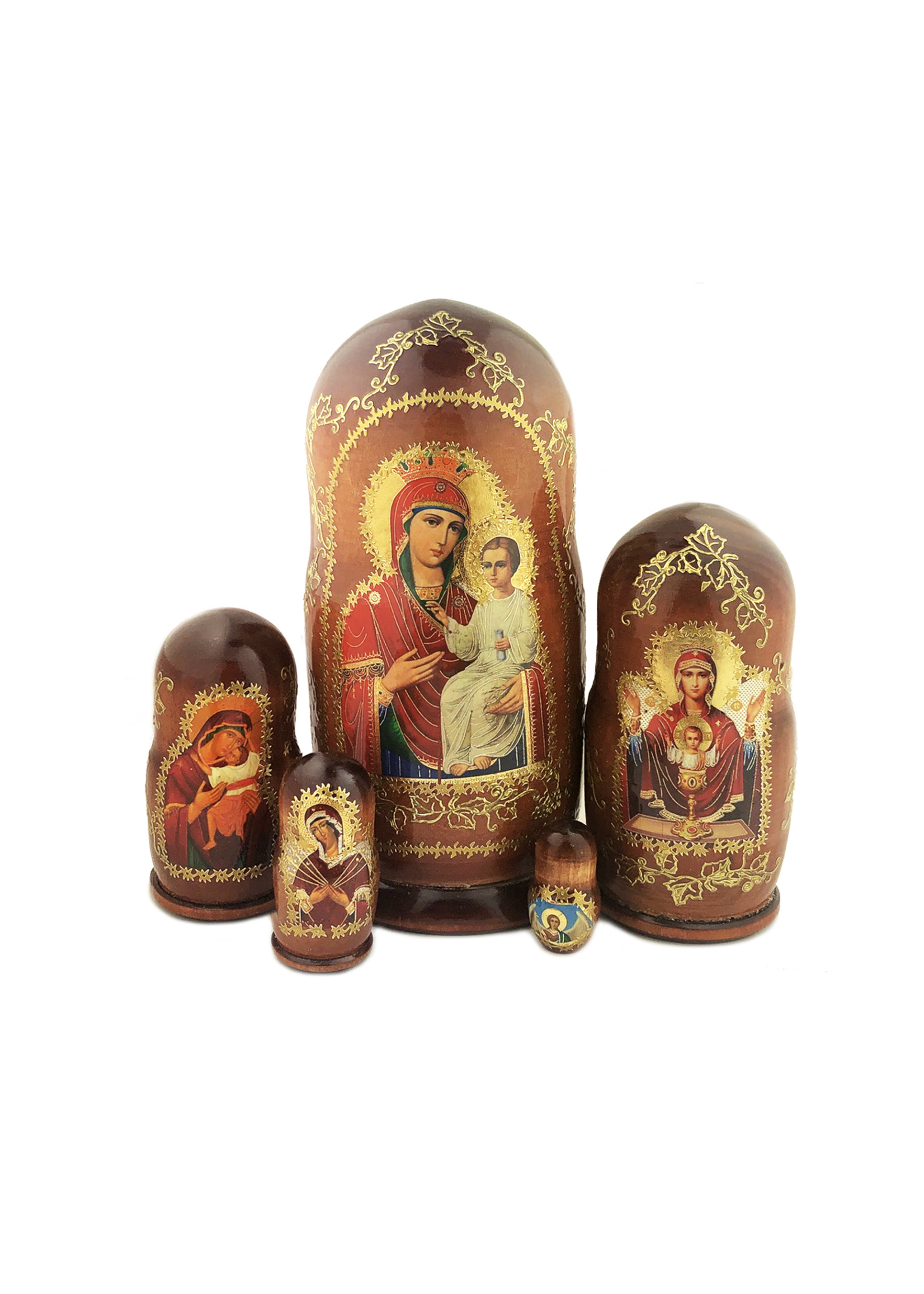 Matryoshka Icon Dolls 5 Nested With Icons of Virgin Mary and Christ