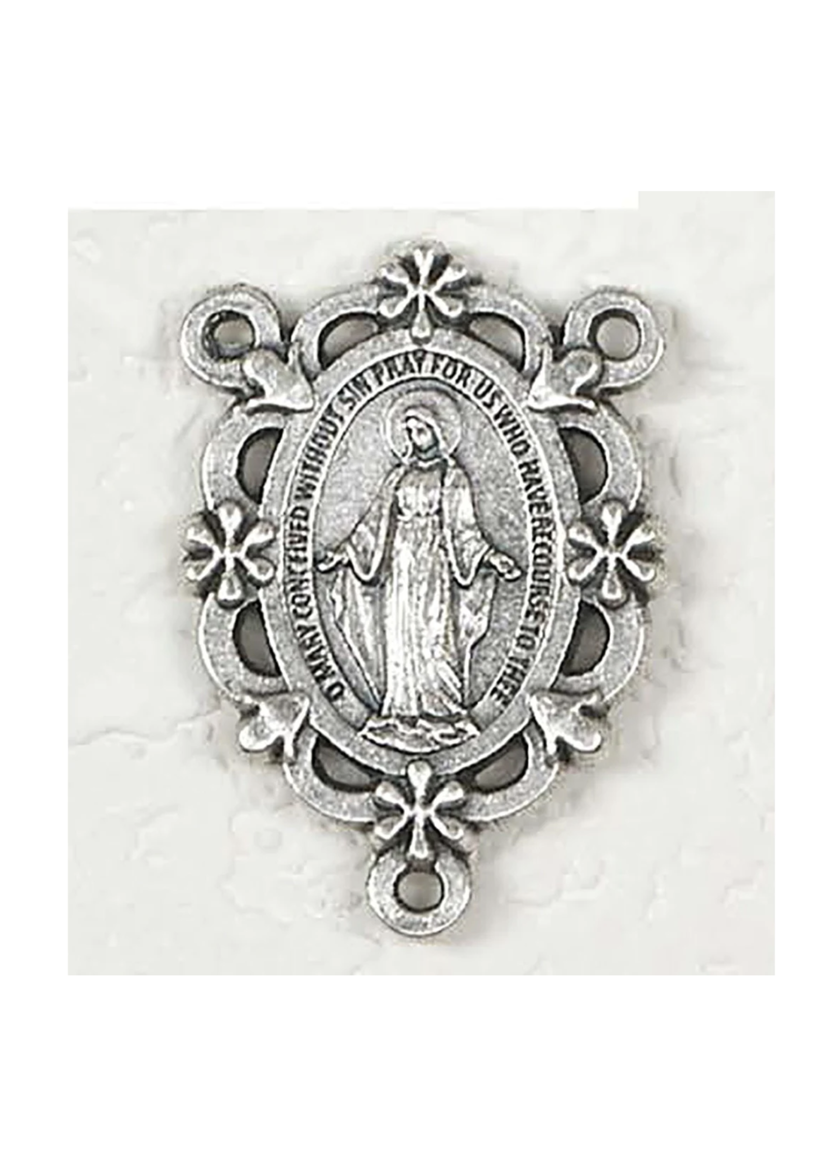 Miraculous Medal  Flower Center Silver tone