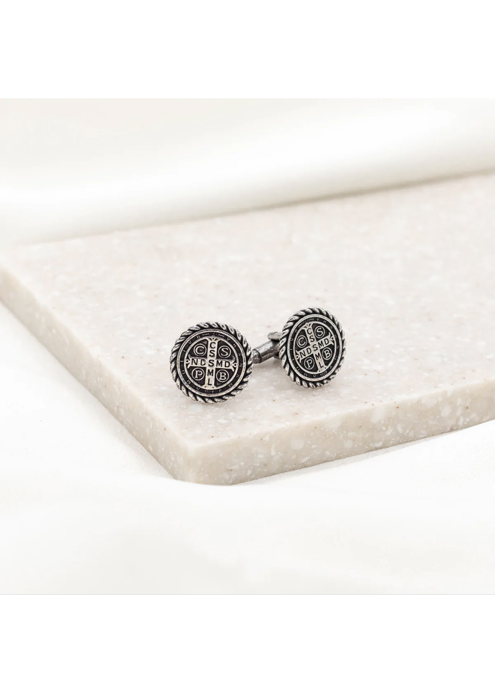 My Saint My Hero Benedictine Cuff Links - Silver tone