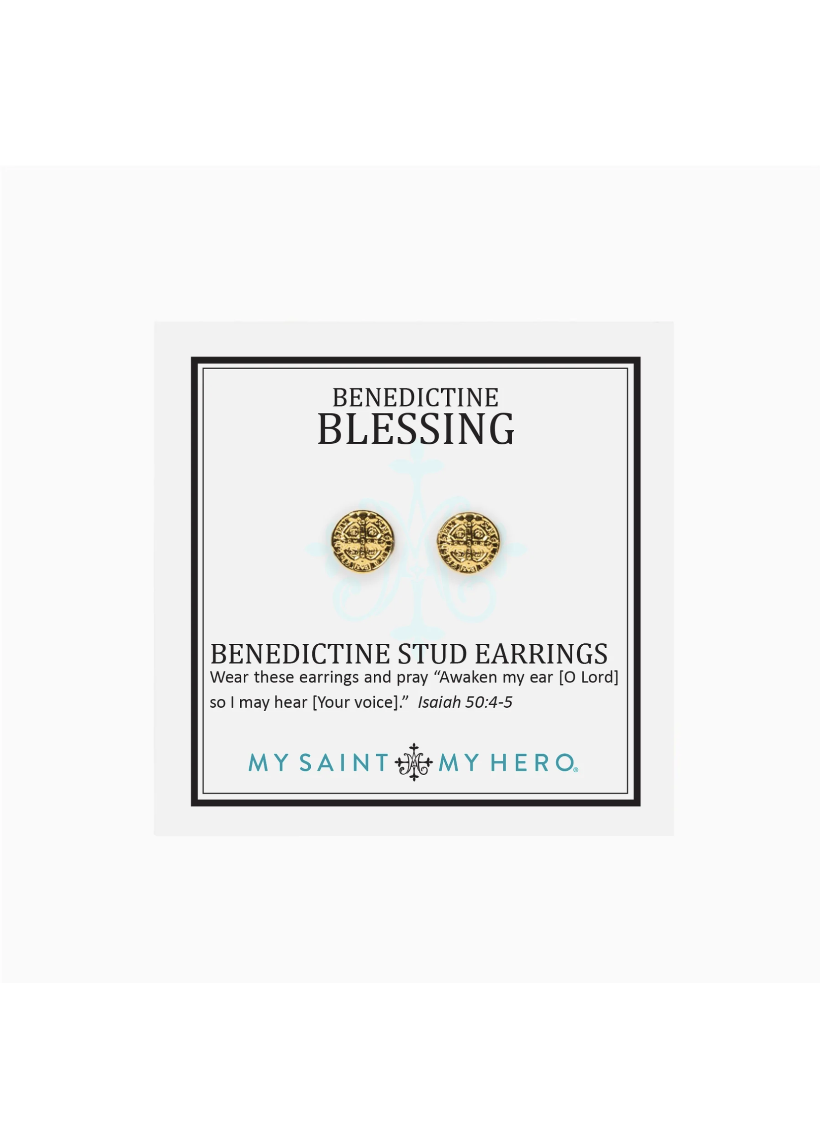 My Saint My Hero Benedictine Blessing Gold tone Stud Earrings
