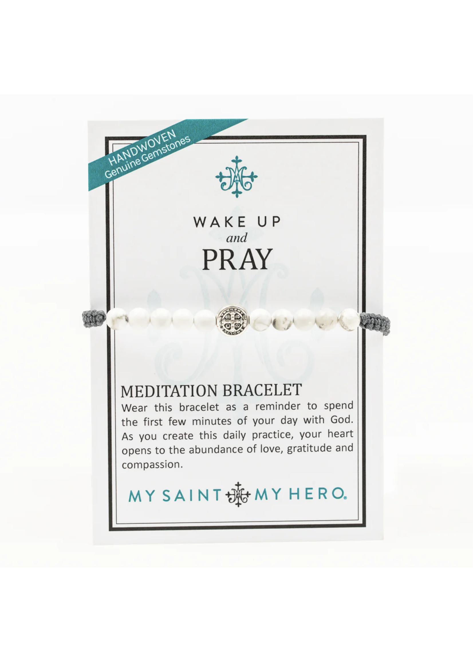 My Saint My Hero Wake Up and Pray Meditation Bracelet - white howlite