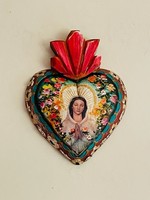 Rosa Mystica hand painted wood heart
