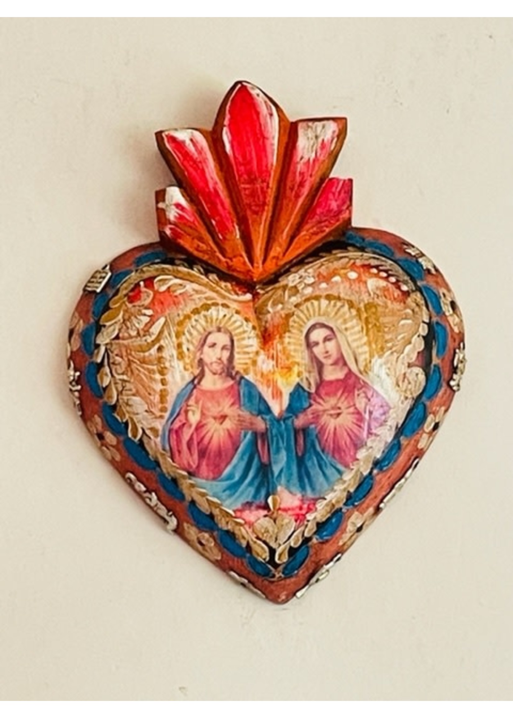 Twin Hearts hand painted wood heart