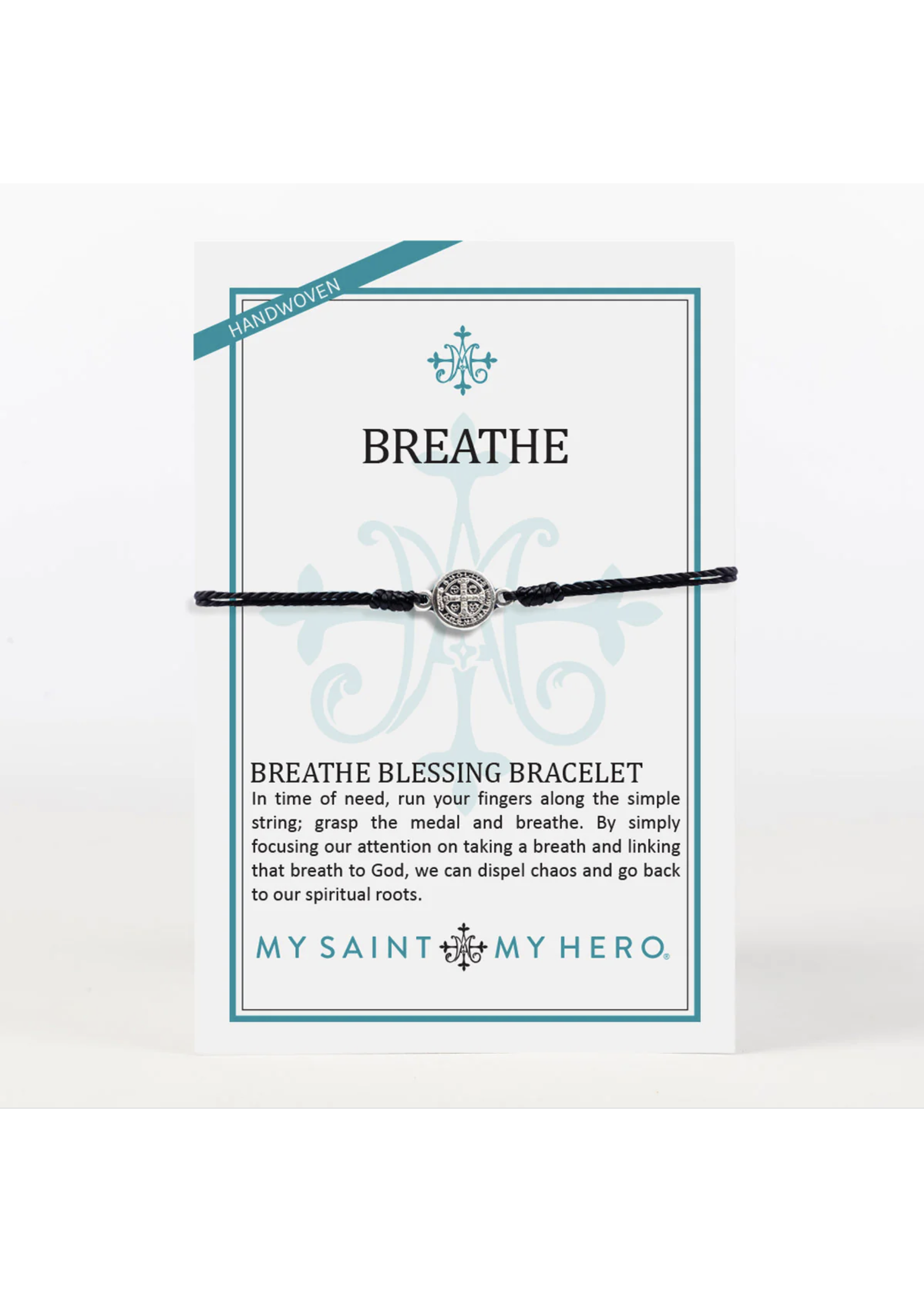My Saint My Hero Breathe Benedictine Blessing Bracelet - silver tone/black