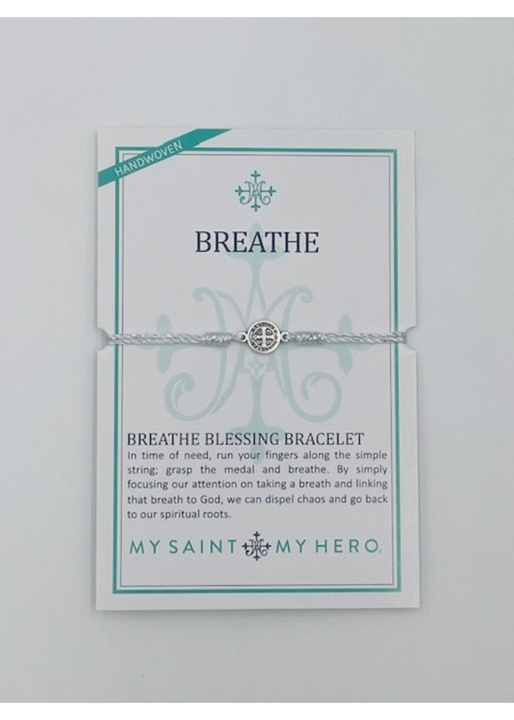 My Saint My Hero Breathe Benedictine Blessing Bracelet - silver tone/thread