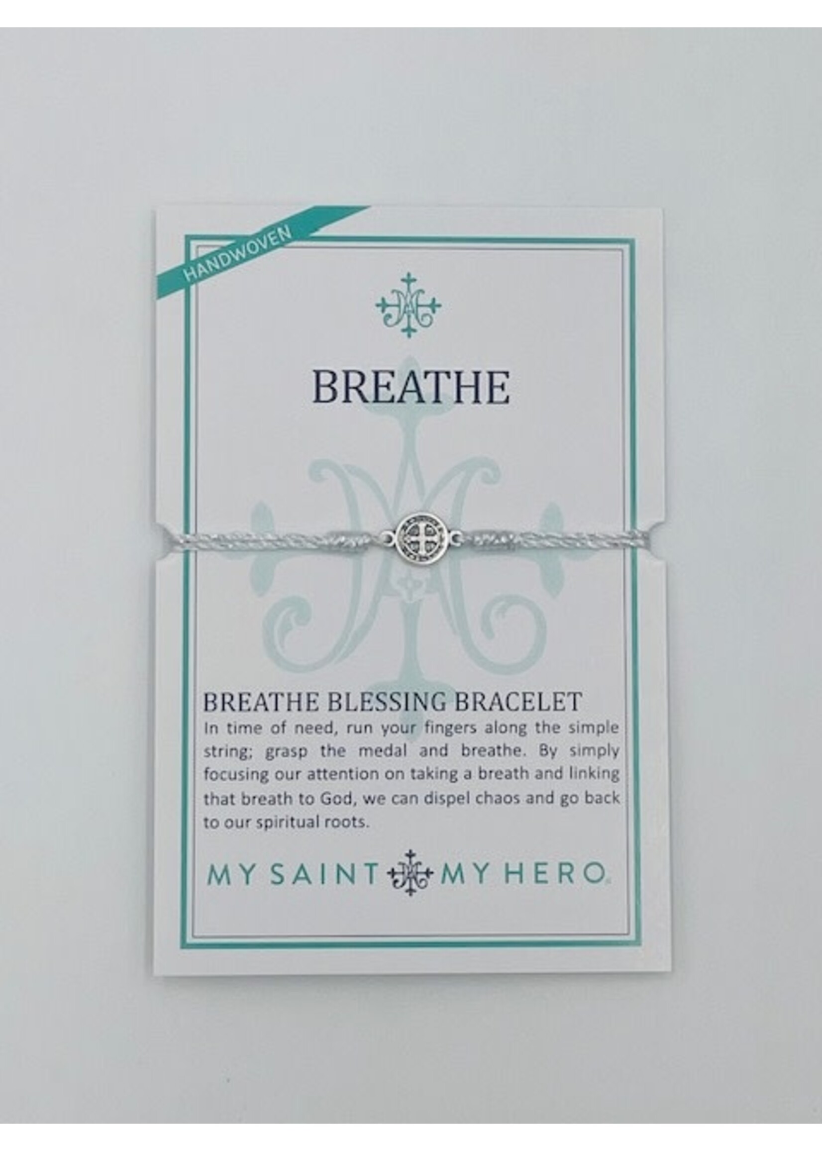 My Saint My Hero Breathe Benedictine Blessing Bracelet - silver tone/thread