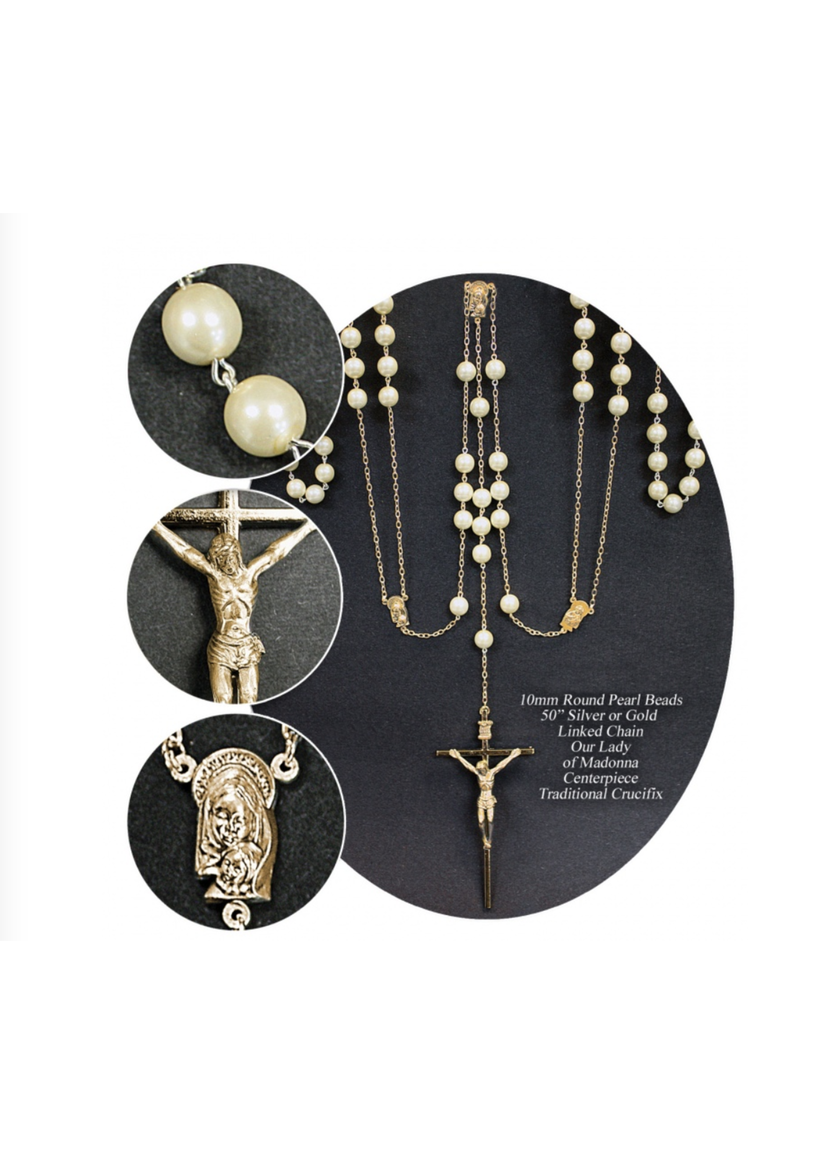 Pearl Rosary Wedding Lasso with gold-tone Crucifix