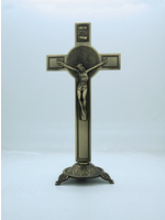 Golden Bronze Standing Crucifix with St Benedict Medal