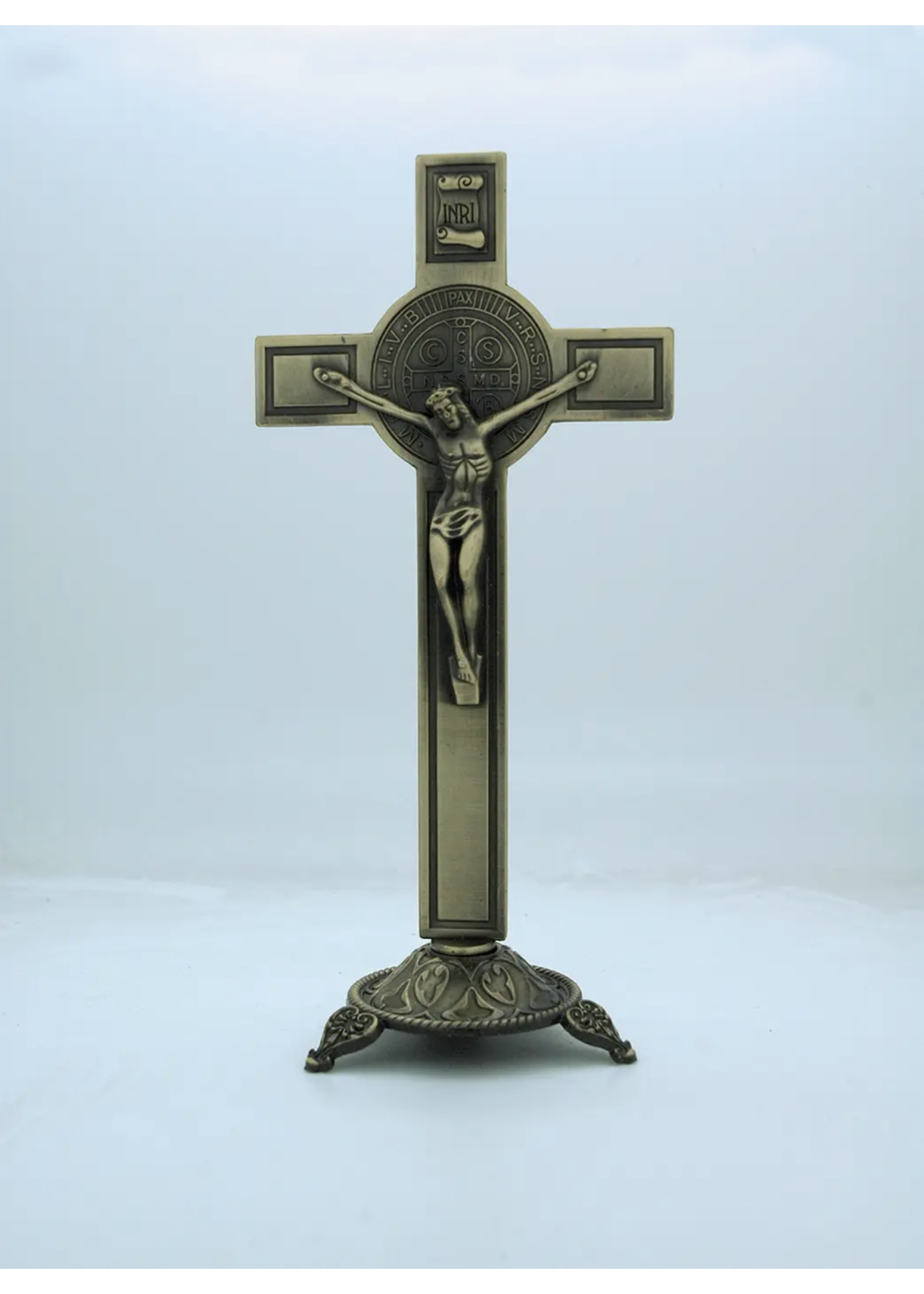 Golden Bronze Standing Crucifix with St Benedict Medal