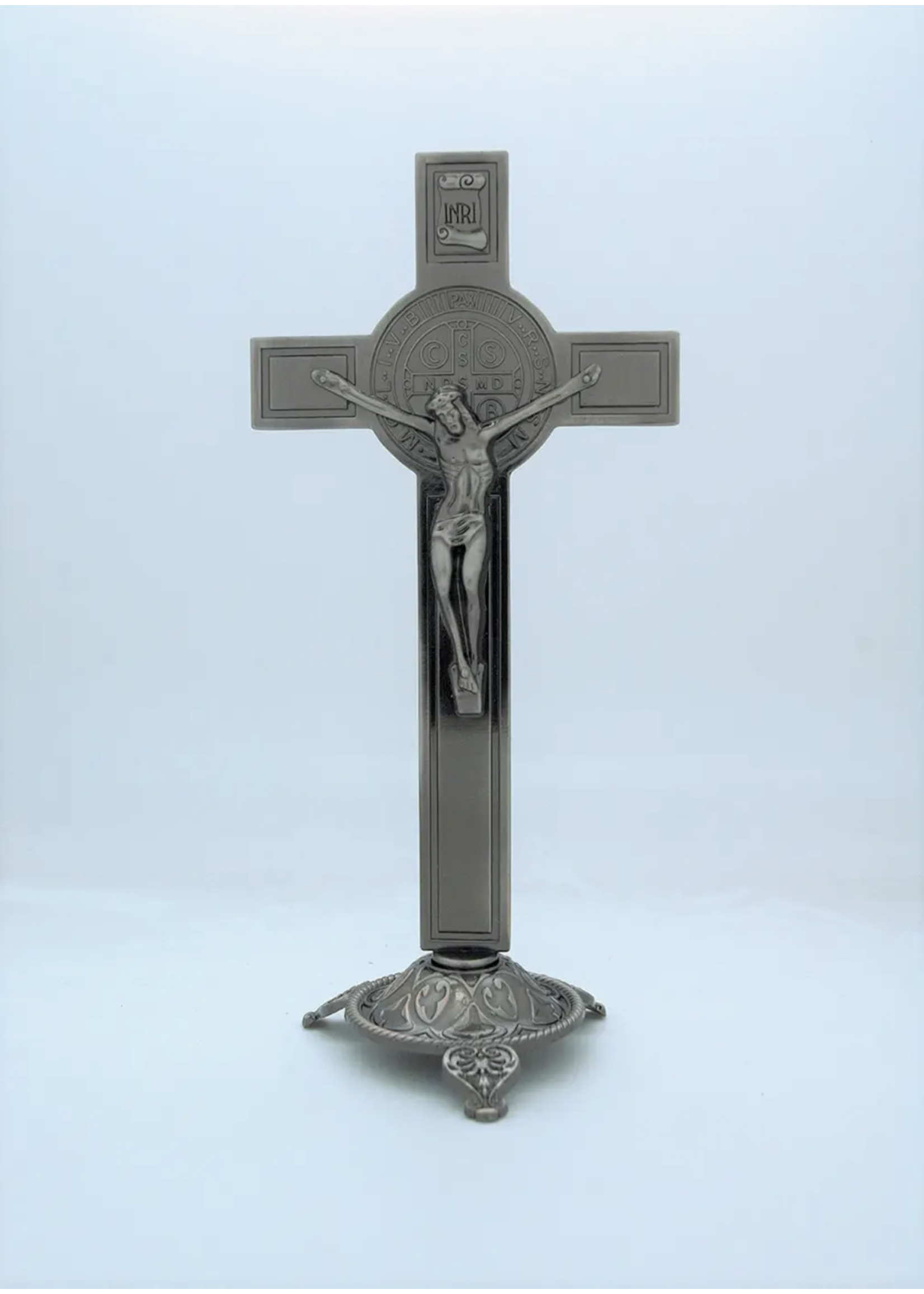 Silver-tone Standing Crucifix with St Benedict Medal