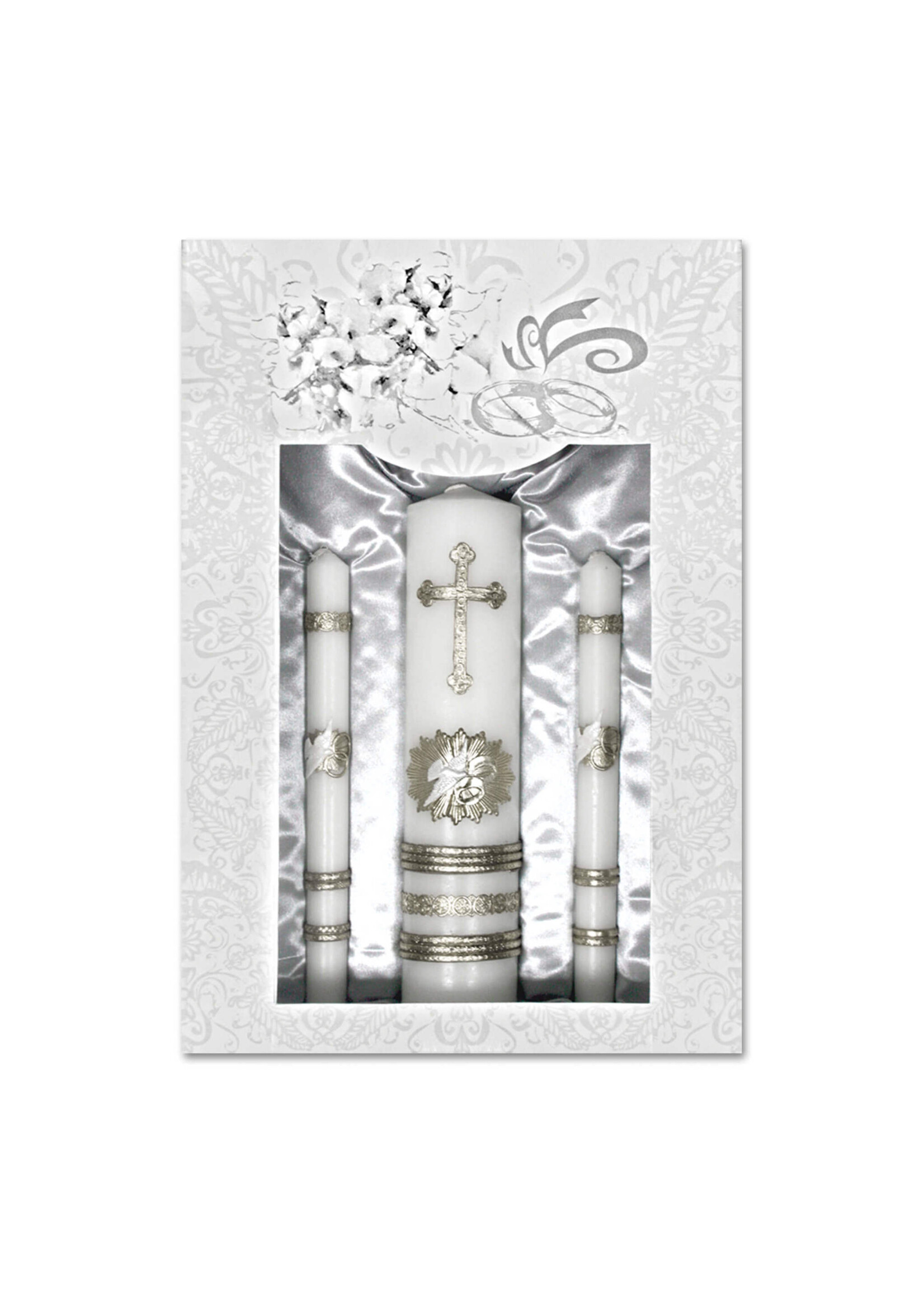 Wedding Candle Set with Silver Base
