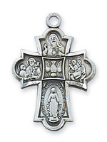Sterling Silver 4-Way Medal pendant, 18" stainless steel chain