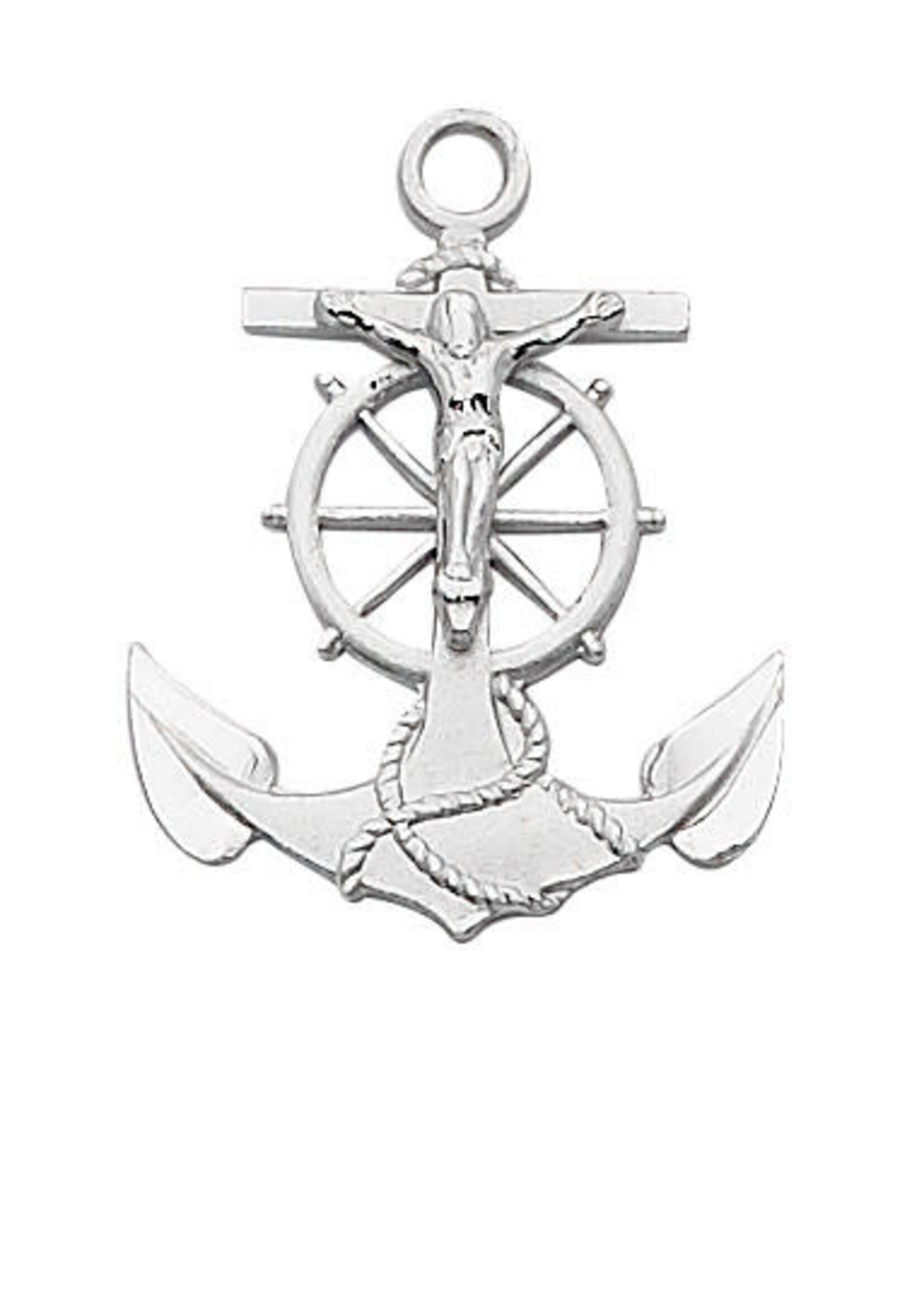 Anchor Crucifix, sterling silver + 24" rhodium plated chain