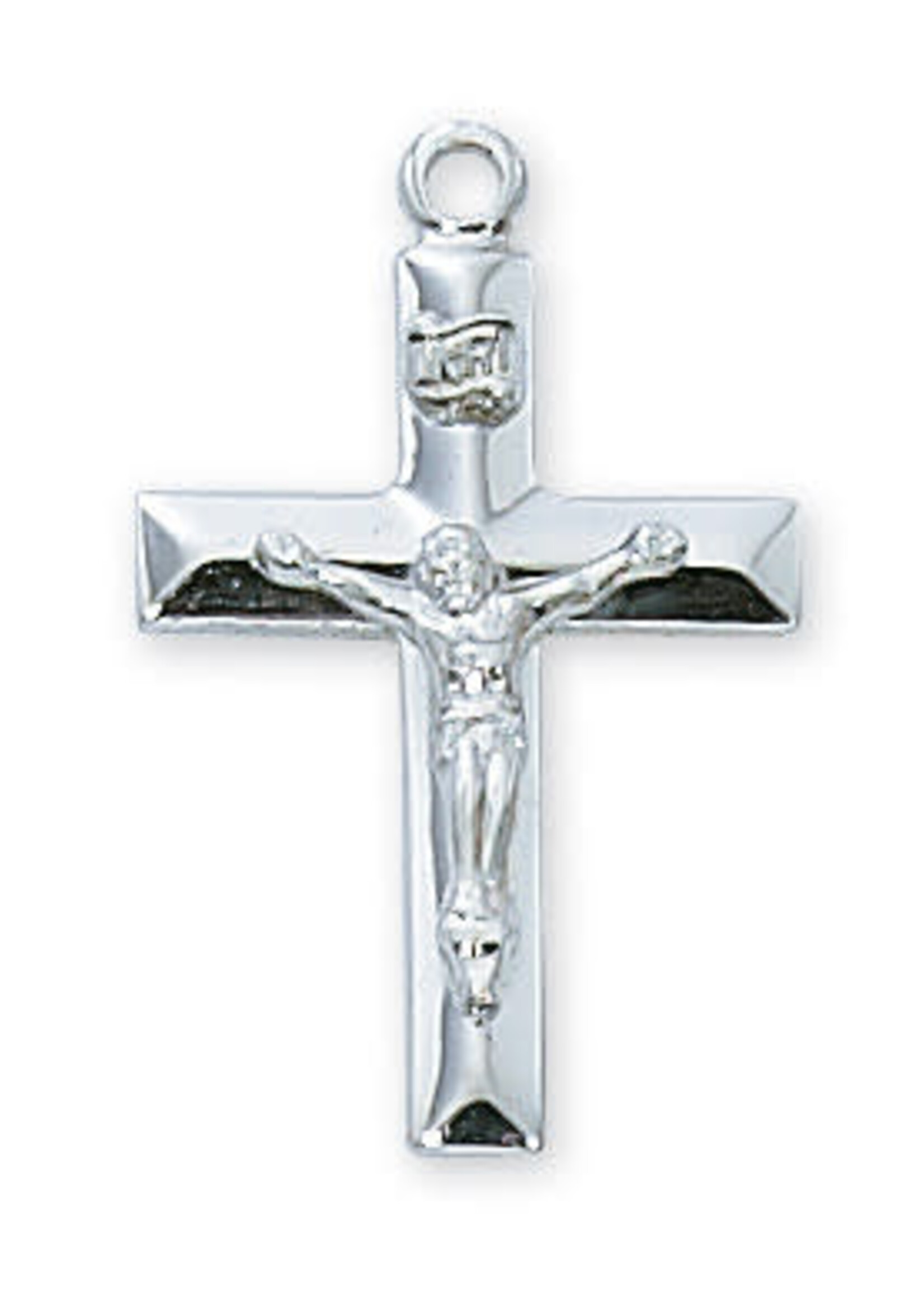 7/8" Crucifix pendant, sterling silver + 18" stainless steel chain