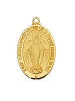 1" Miraculous Medal pendant, gold over sterling silver + 20" gold plated chain