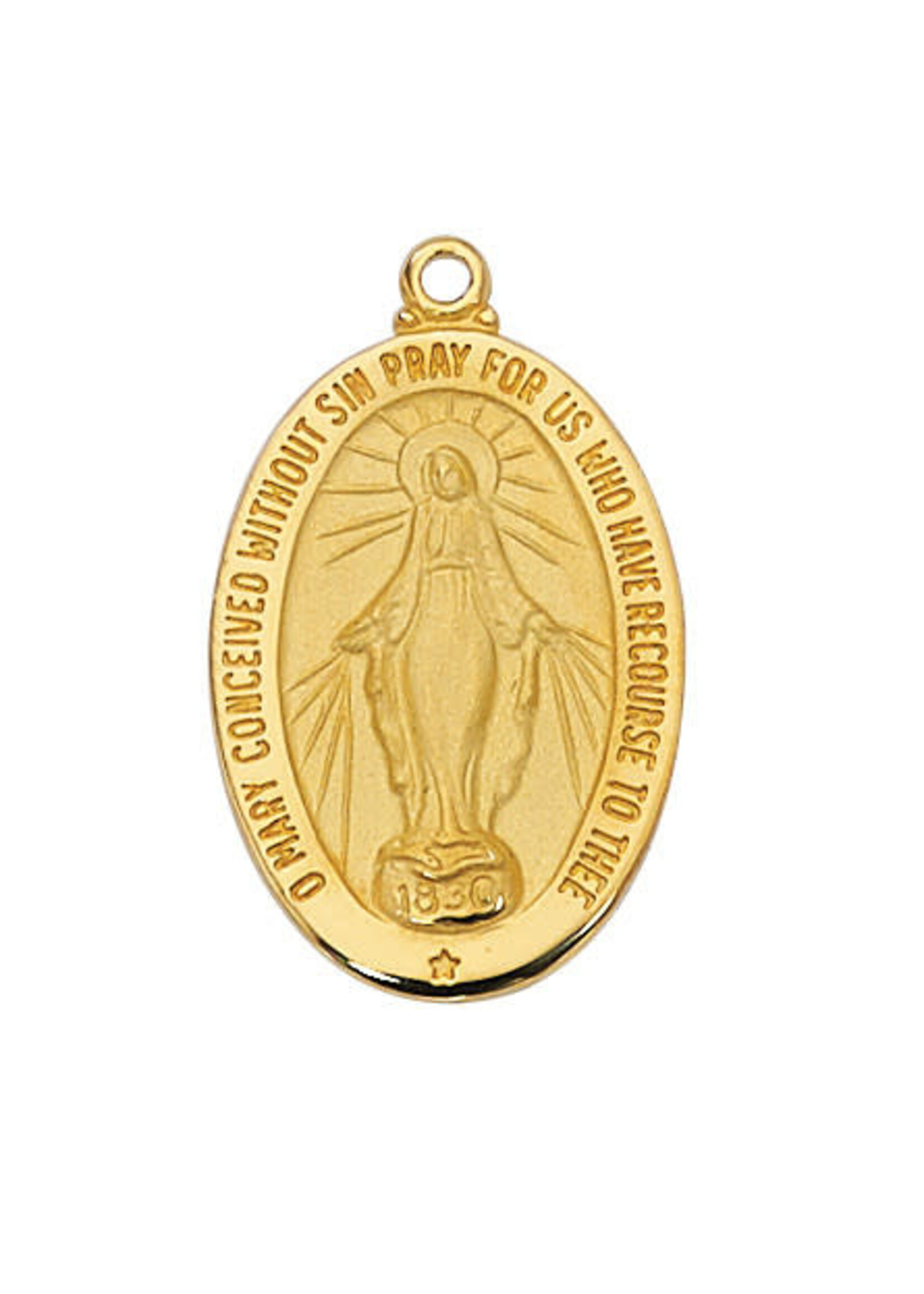 1" Miraculous Medal pendant, gold over sterling silver + 20" gold plated chain