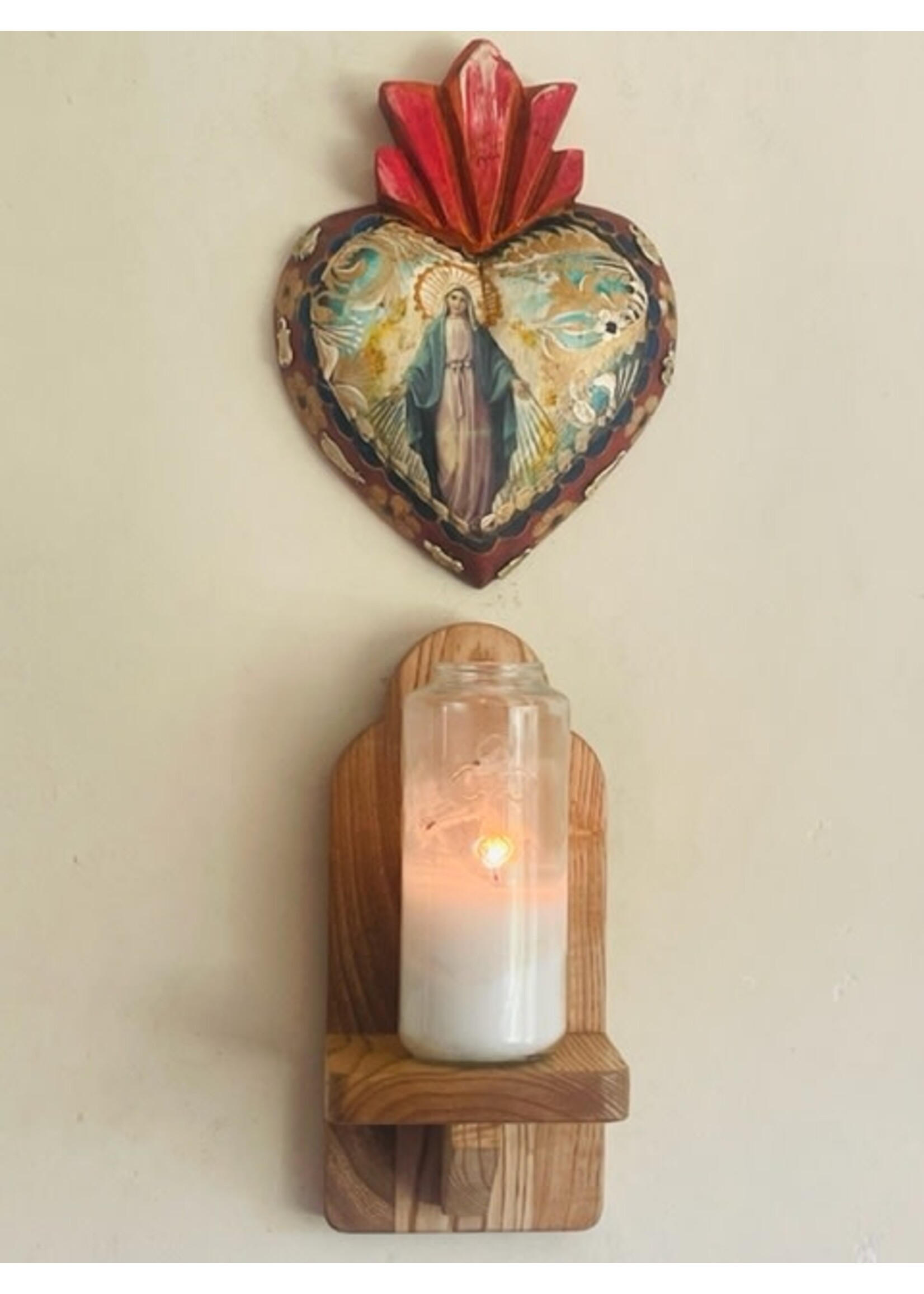 Our Lady of Grace hand painted wood heart