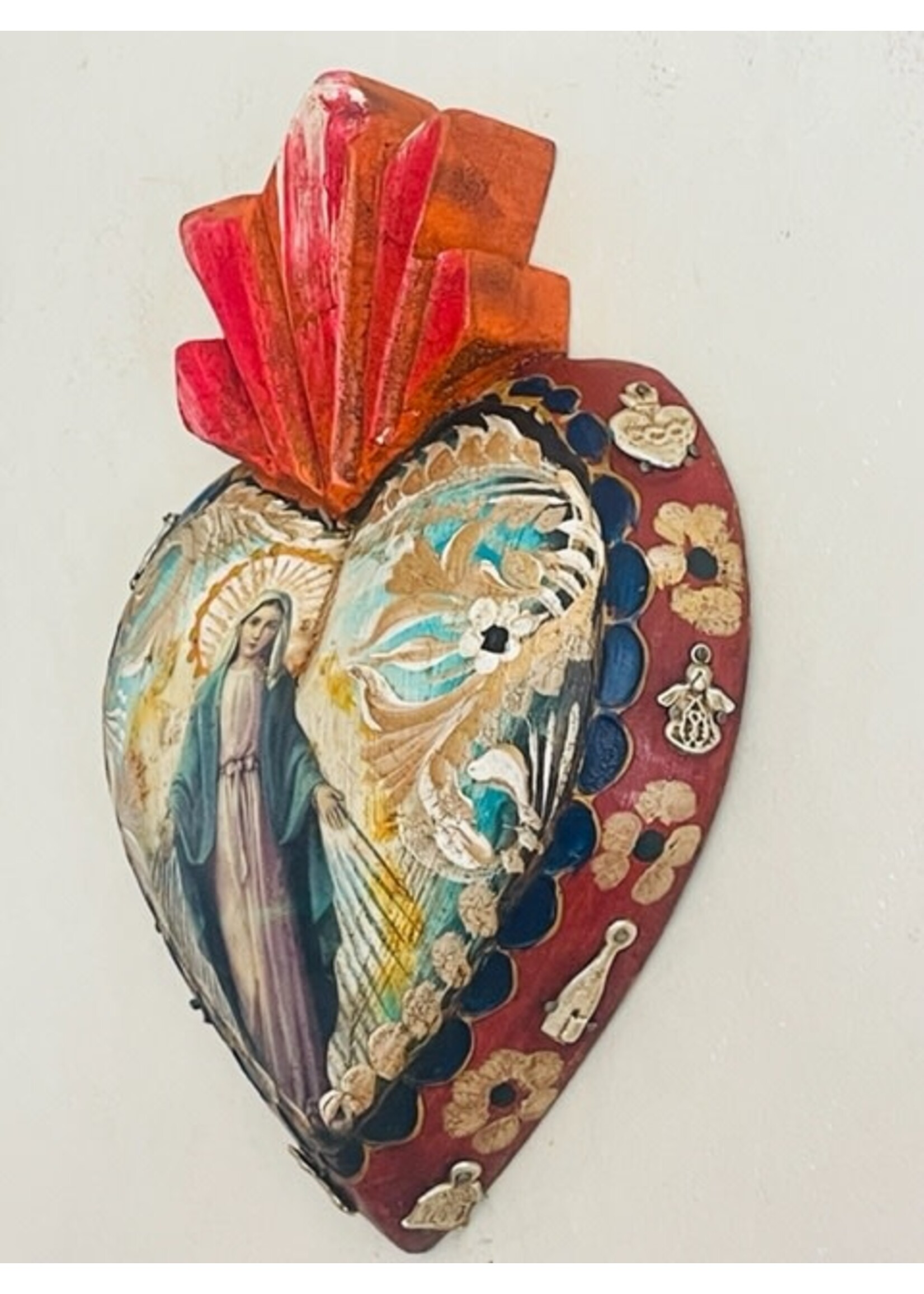 Our Lady of Grace hand painted wood heart