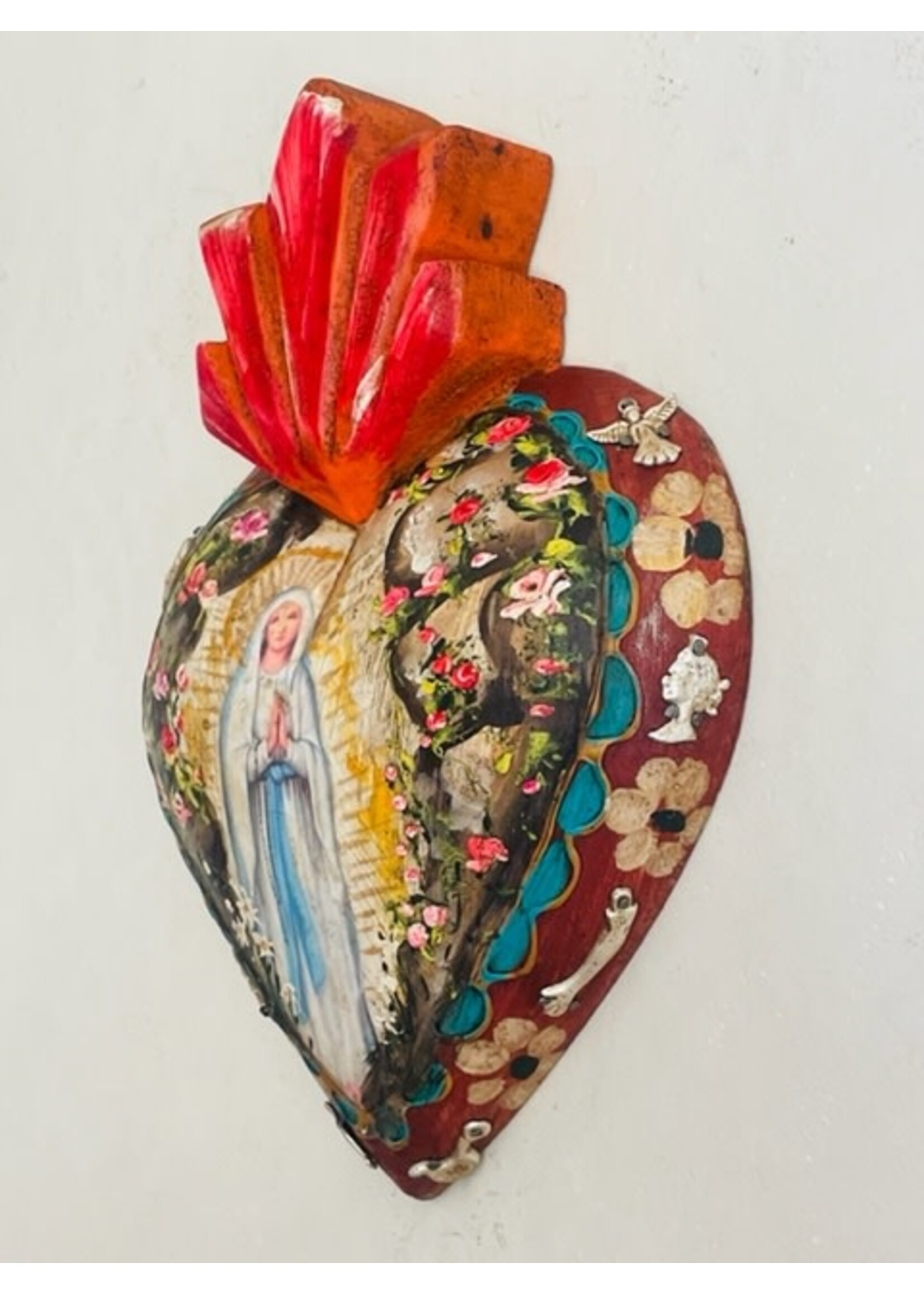Our Lady of Lourdes handmade wood heart