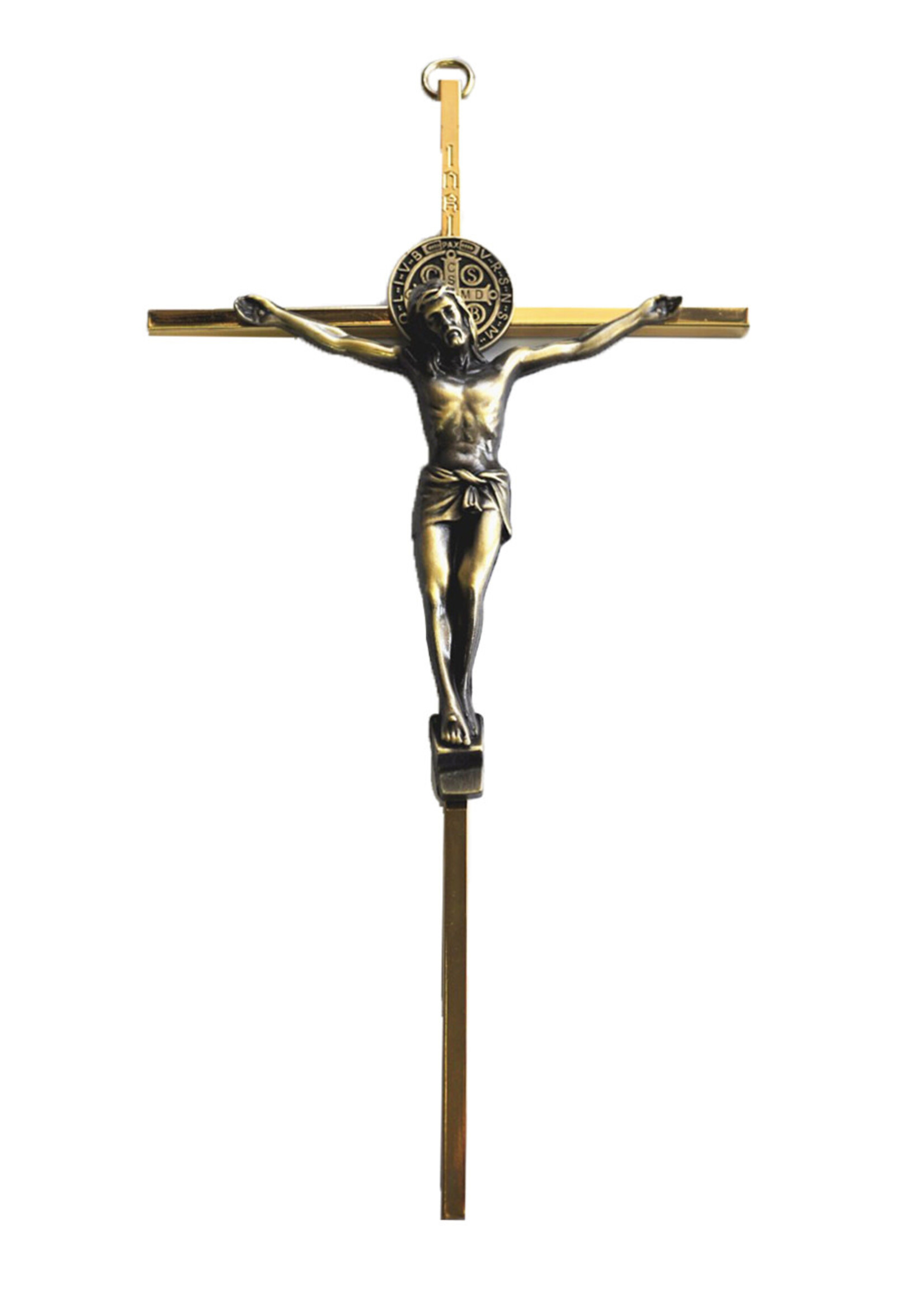 10" St Benedict Medal Golden Bronze Crucifix