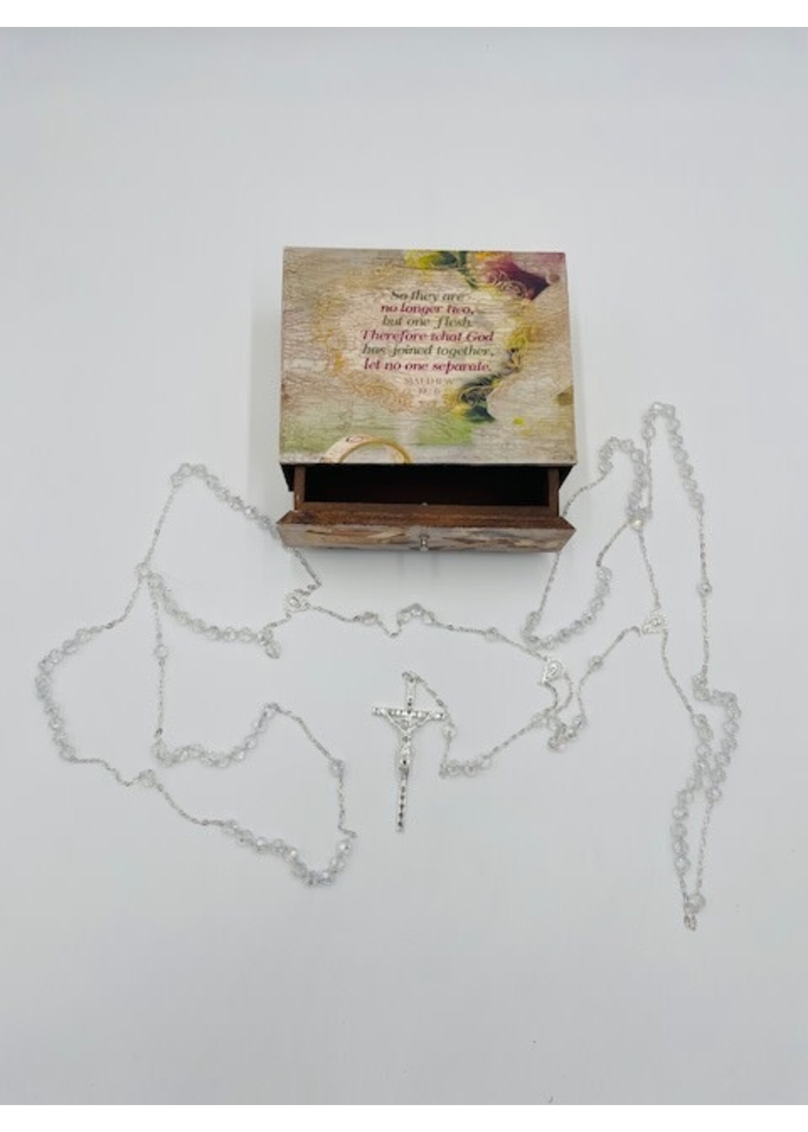 Wedding Lasso Rosary with crystal bead + silver-tone Crucifix + Handmade Box