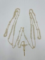 Pearl Rosary Wedding Lasso with gold-tone Crucifix