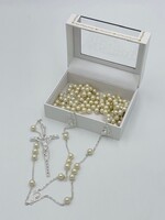 Pearl Rosary Wedding Lasso with silver-tone Crucifix and Deluxe Box