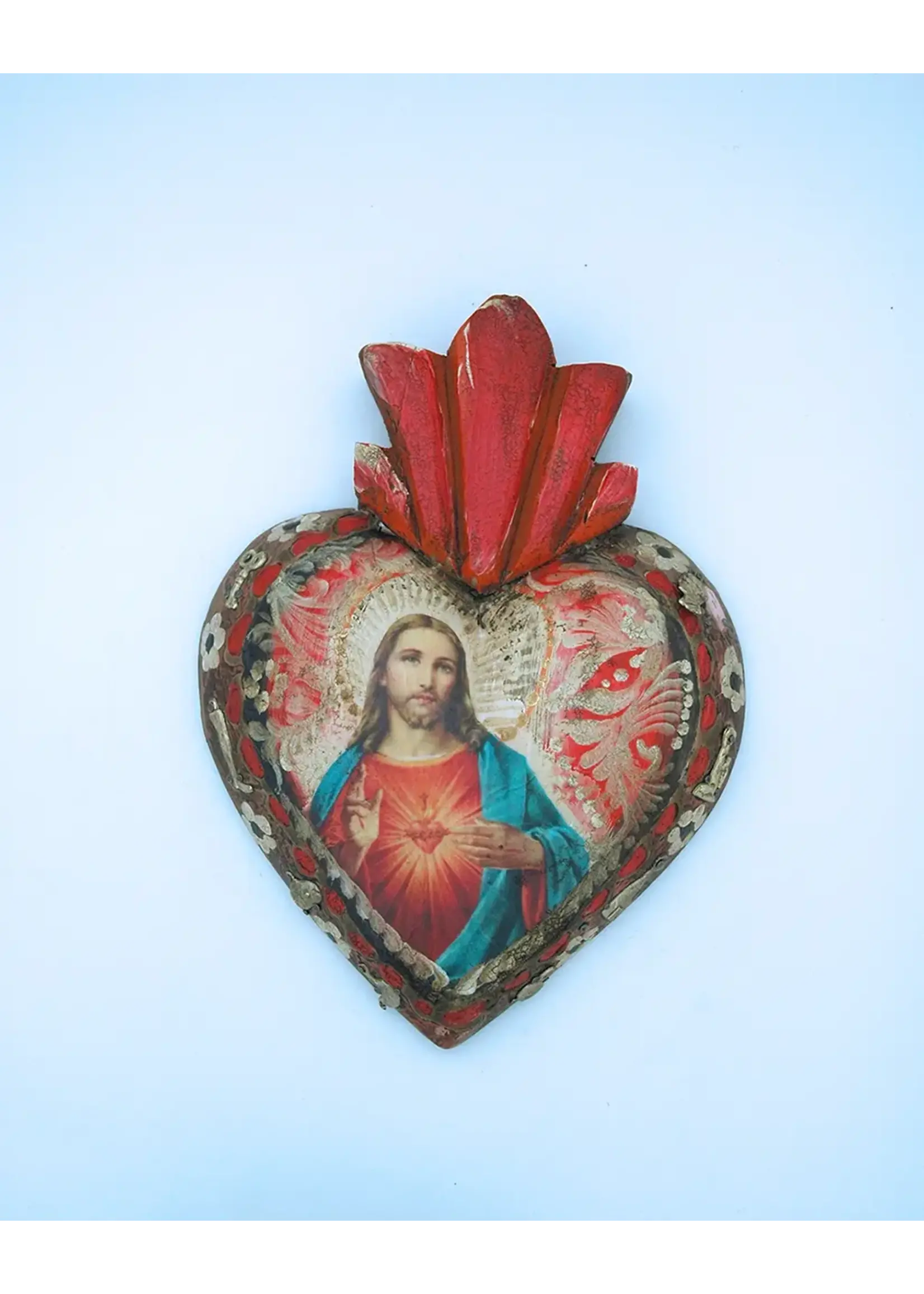 Sacred Heart of Jesus hand painted wood heart