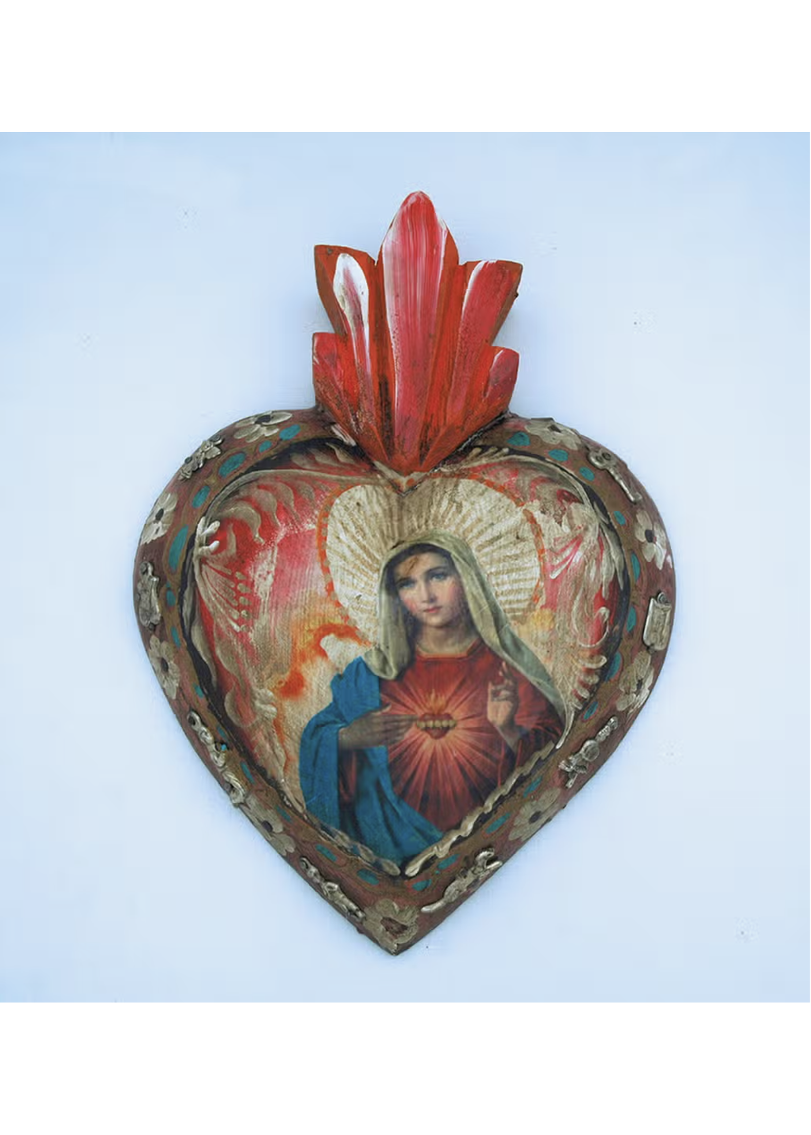 Immaculate Heart of Mary hand painted wood heart
