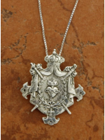 Sacred Heart with Crown & Swords Sterling Silver Pendant