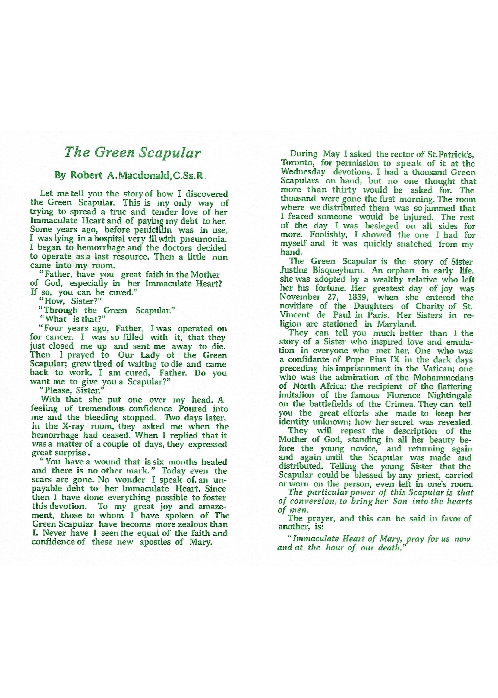 Green Scapular, English