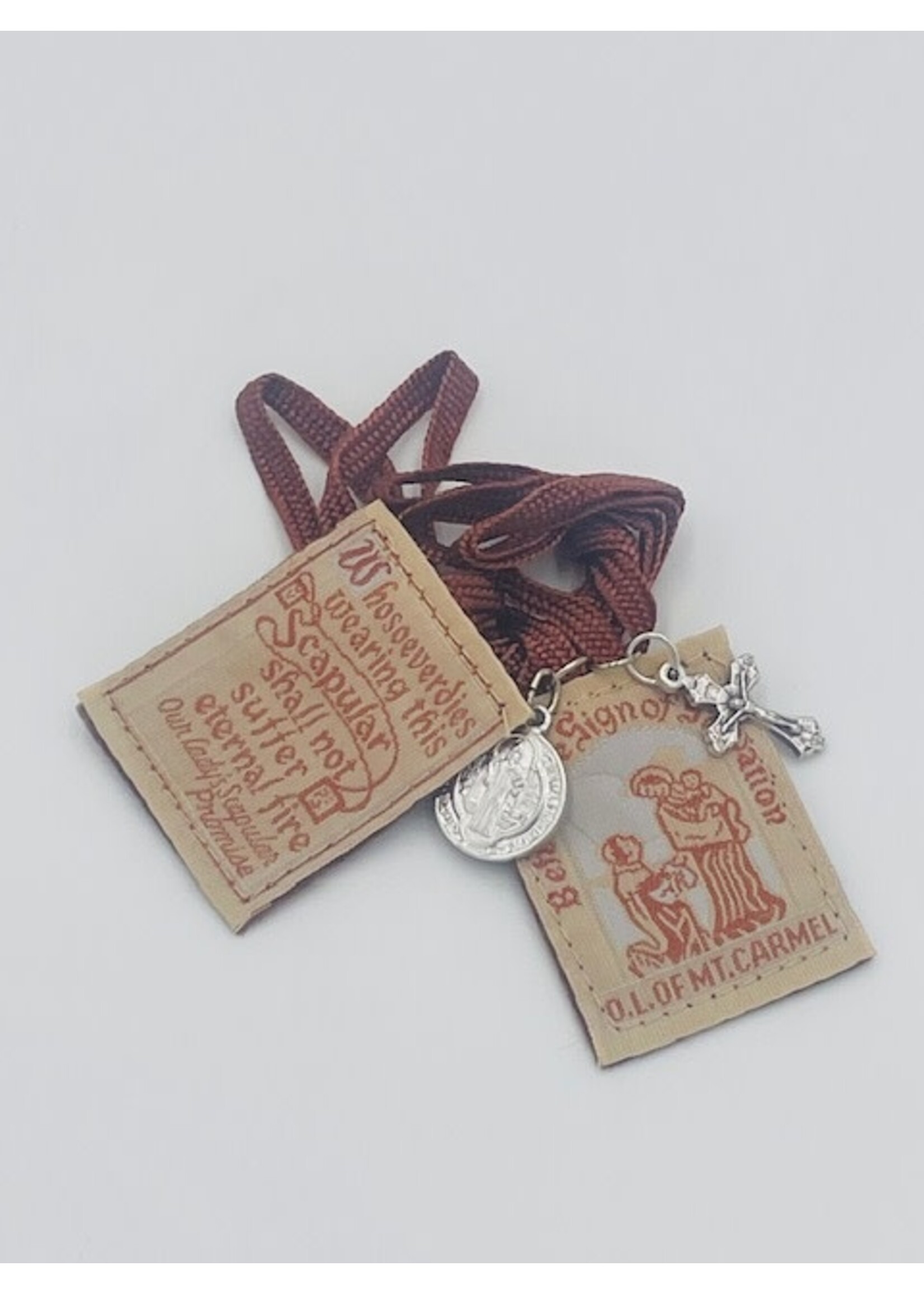 Brown Scapular with Crucifix + St Benedict Medal