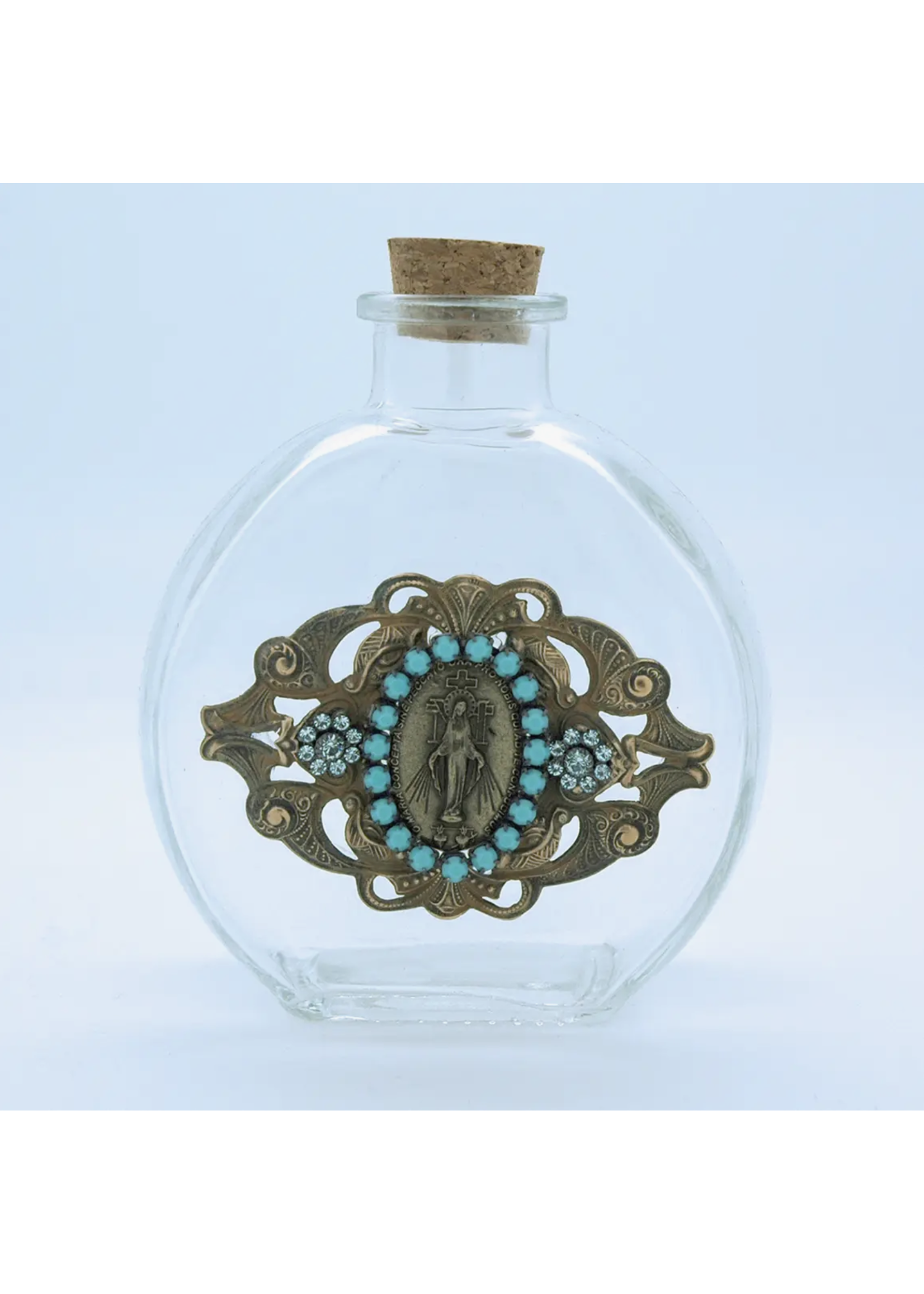 Miraculous Medal Vintage Glass Holy Water Bottle