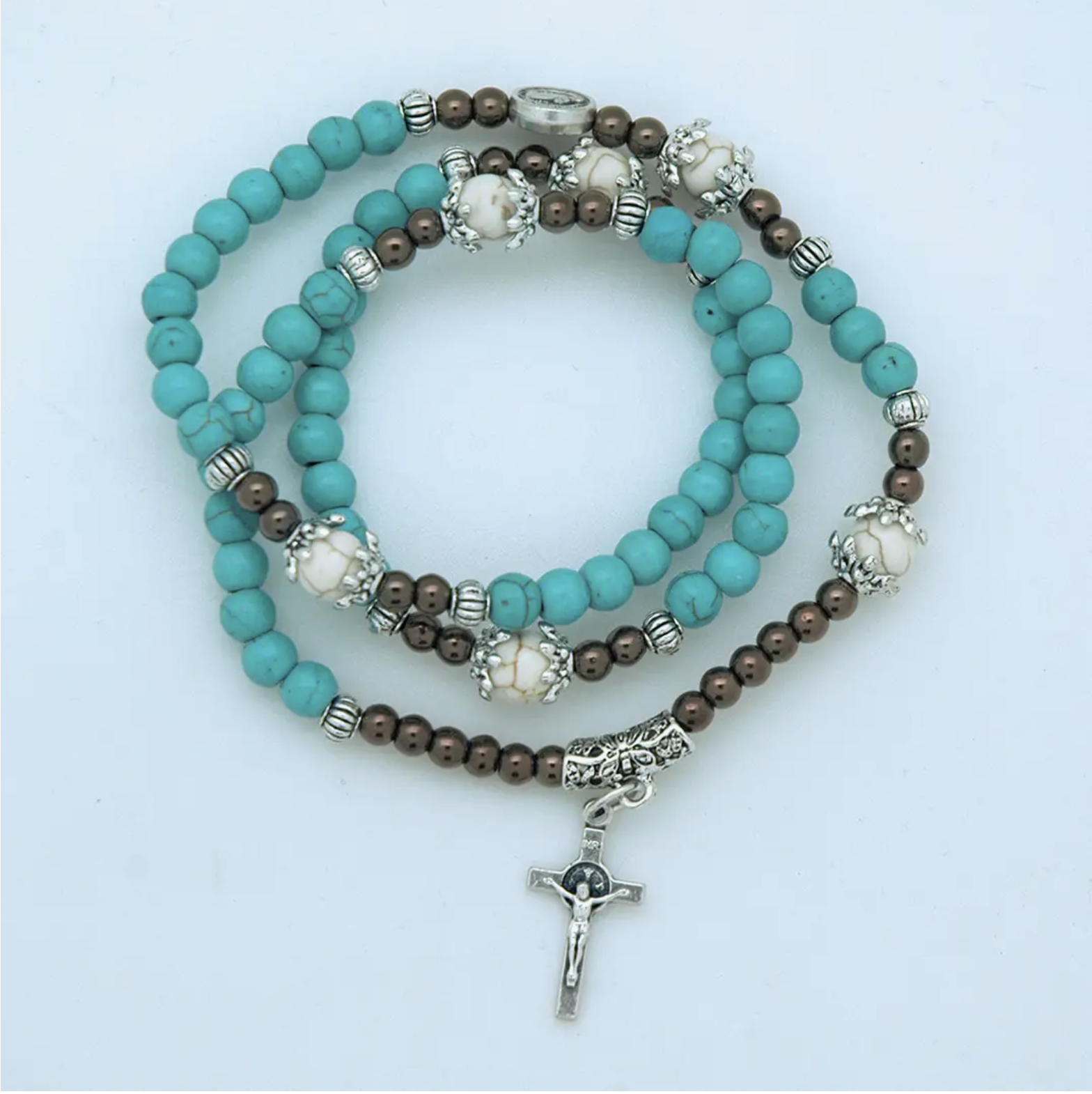 Turquoise Genuine Murano Silver-Tone Rosary Bracelet with Sommerso Bea –  Lumen Mundi