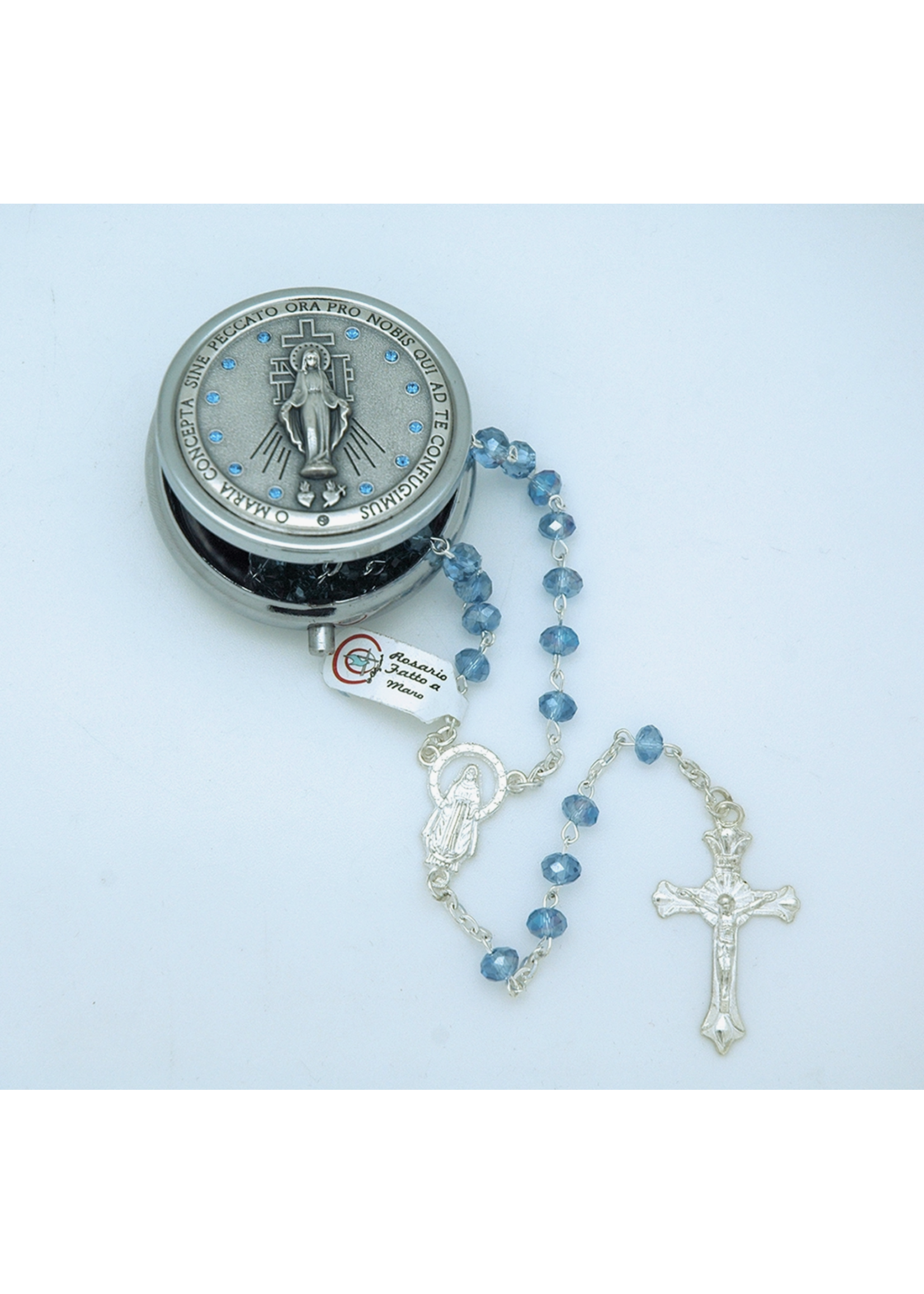 Blue 5mm Glass Rosary + Italian Rosary Box