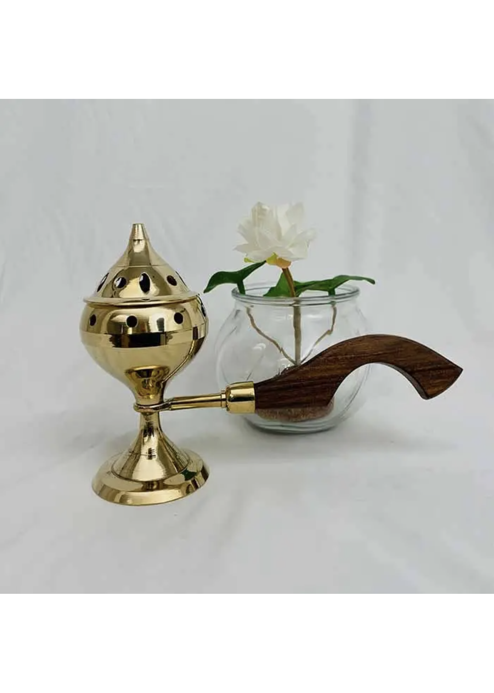Sacred Serenity: 7" Brass Incense Burner with Handle