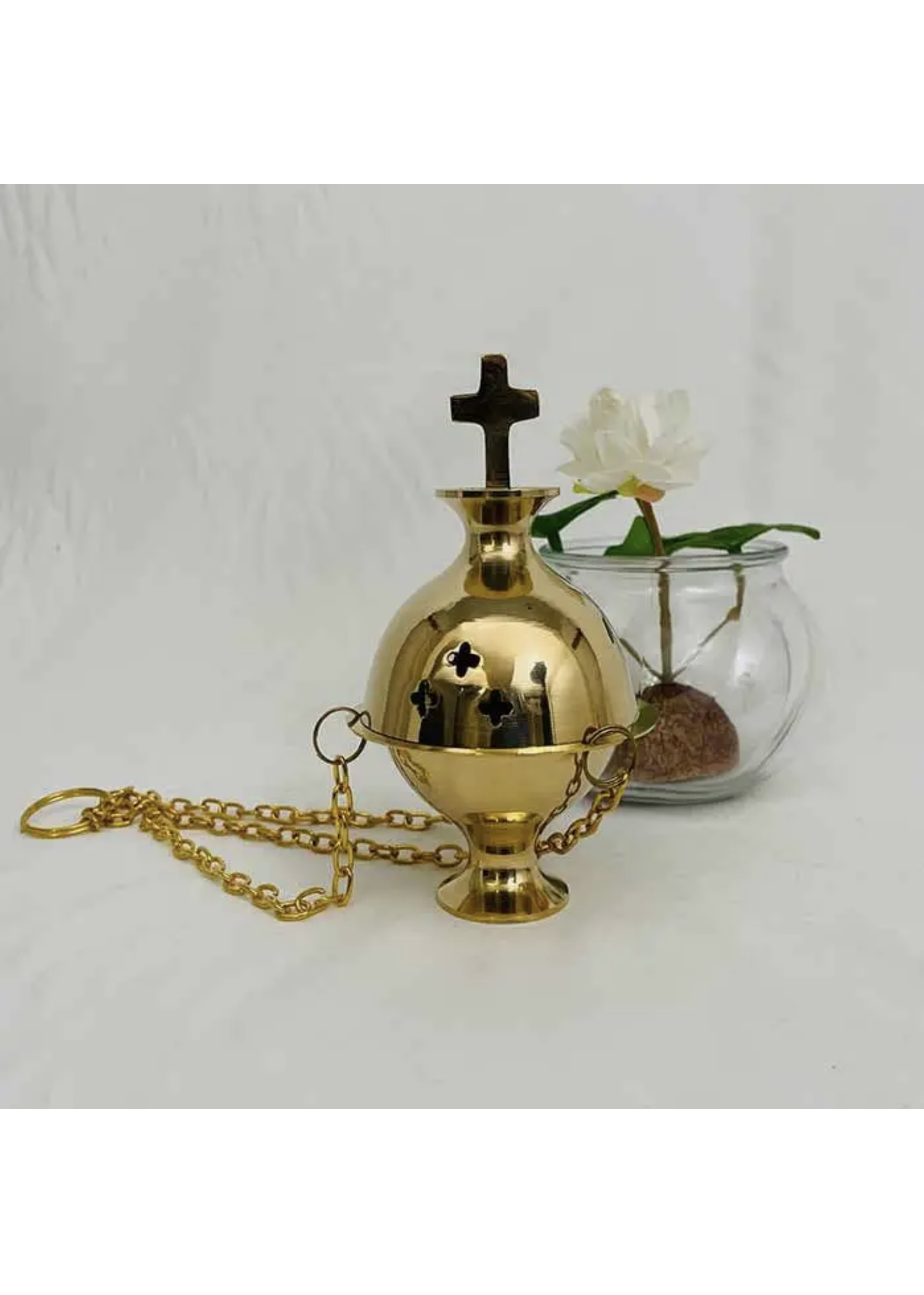 Sacred Serenity: 6" Brass Incense Burner on Chain