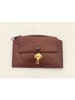 Brown Leather Rosary Case with Zipper + Snap Pocket