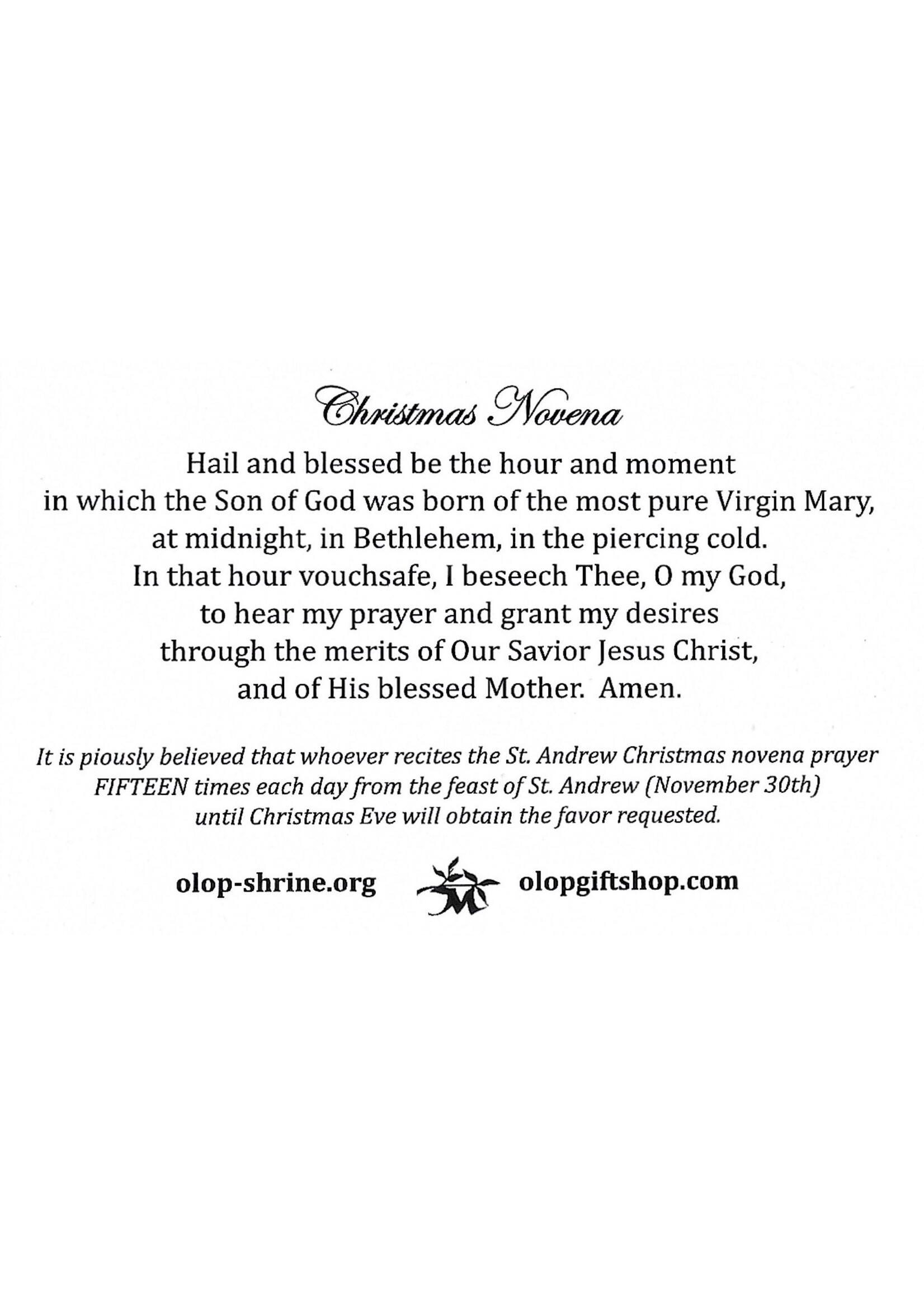 St Andrew Christmas Novena Prayer Card
