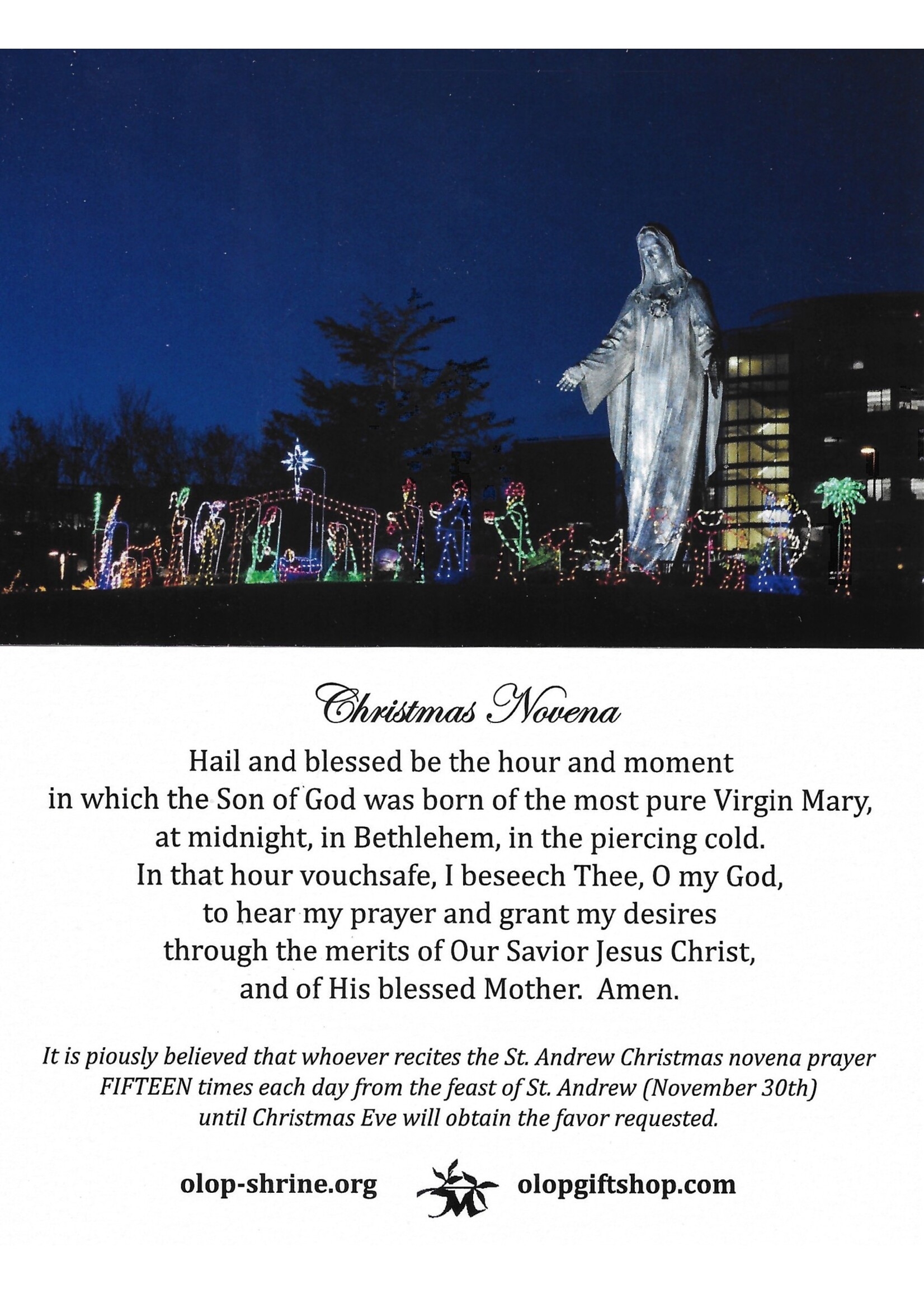 St Andrew Christmas Novena Prayer Card