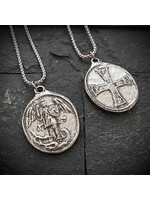Archangel and Cross Medal Necklace 24"