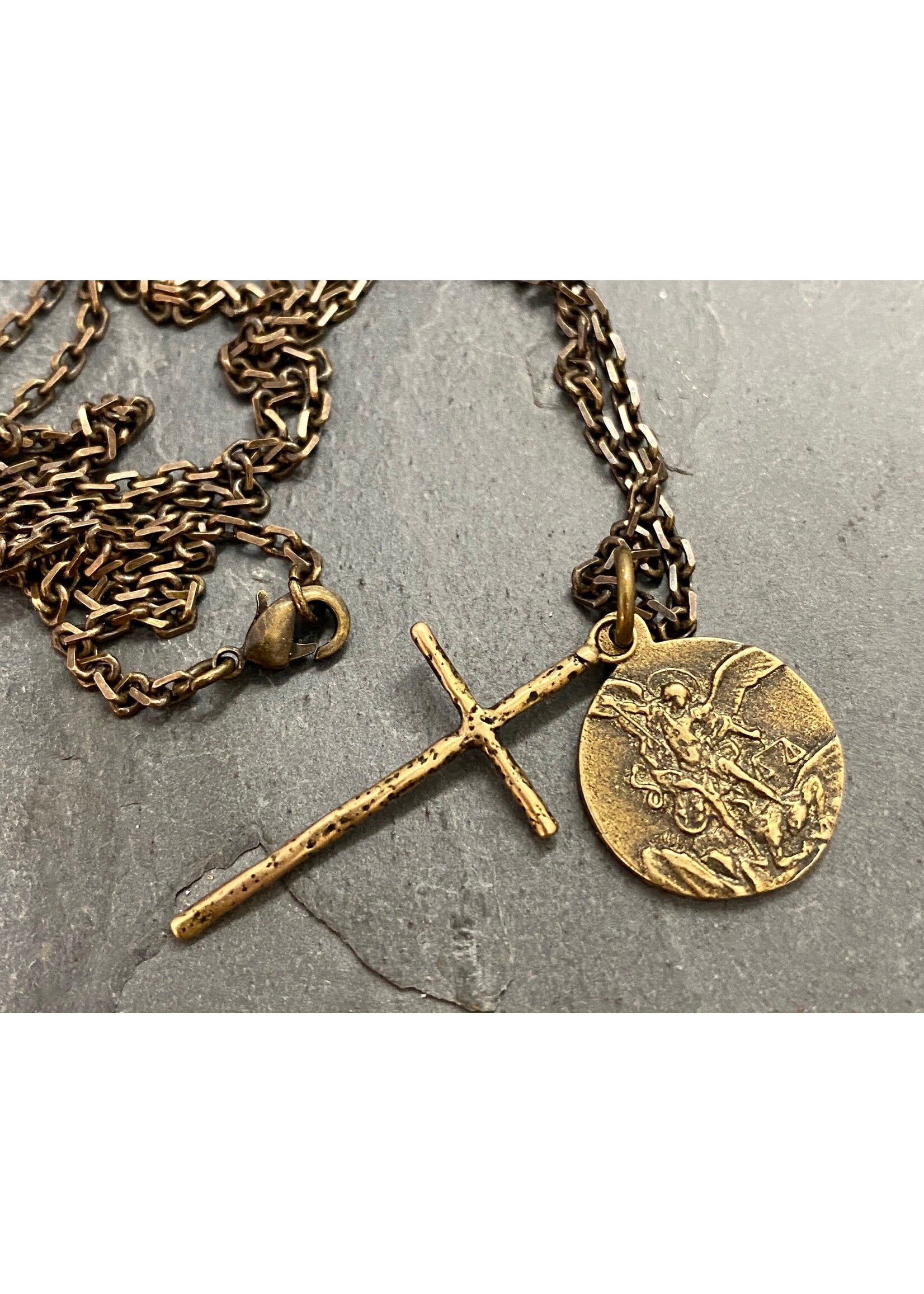 johnny ltd St Michael and Cross Men's Pendant 20"