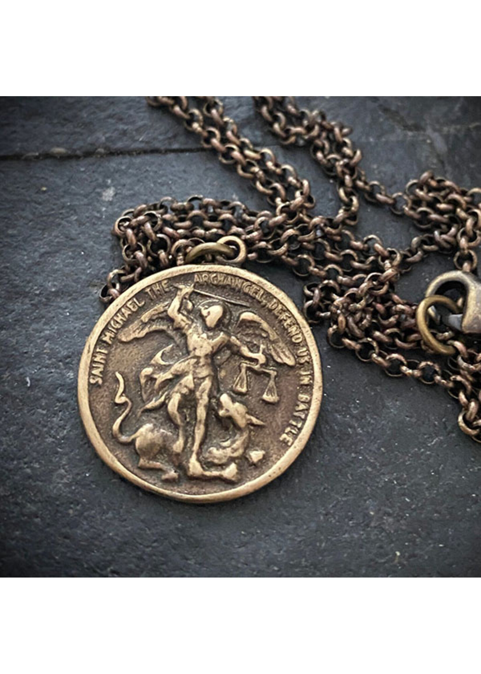 johnny ltd Archangel St Michael Men's Antique Brass Necklace
