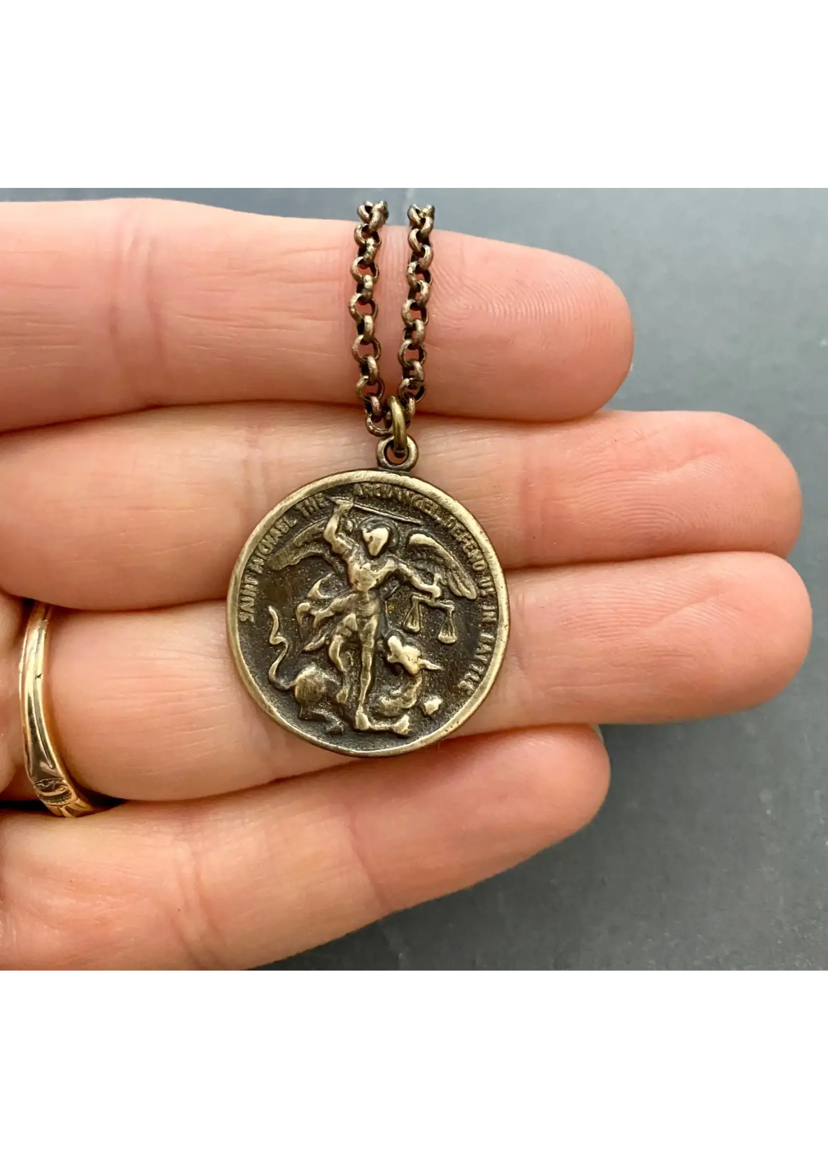 johnny ltd Archangel St Michael Men's Antique Brass Necklace